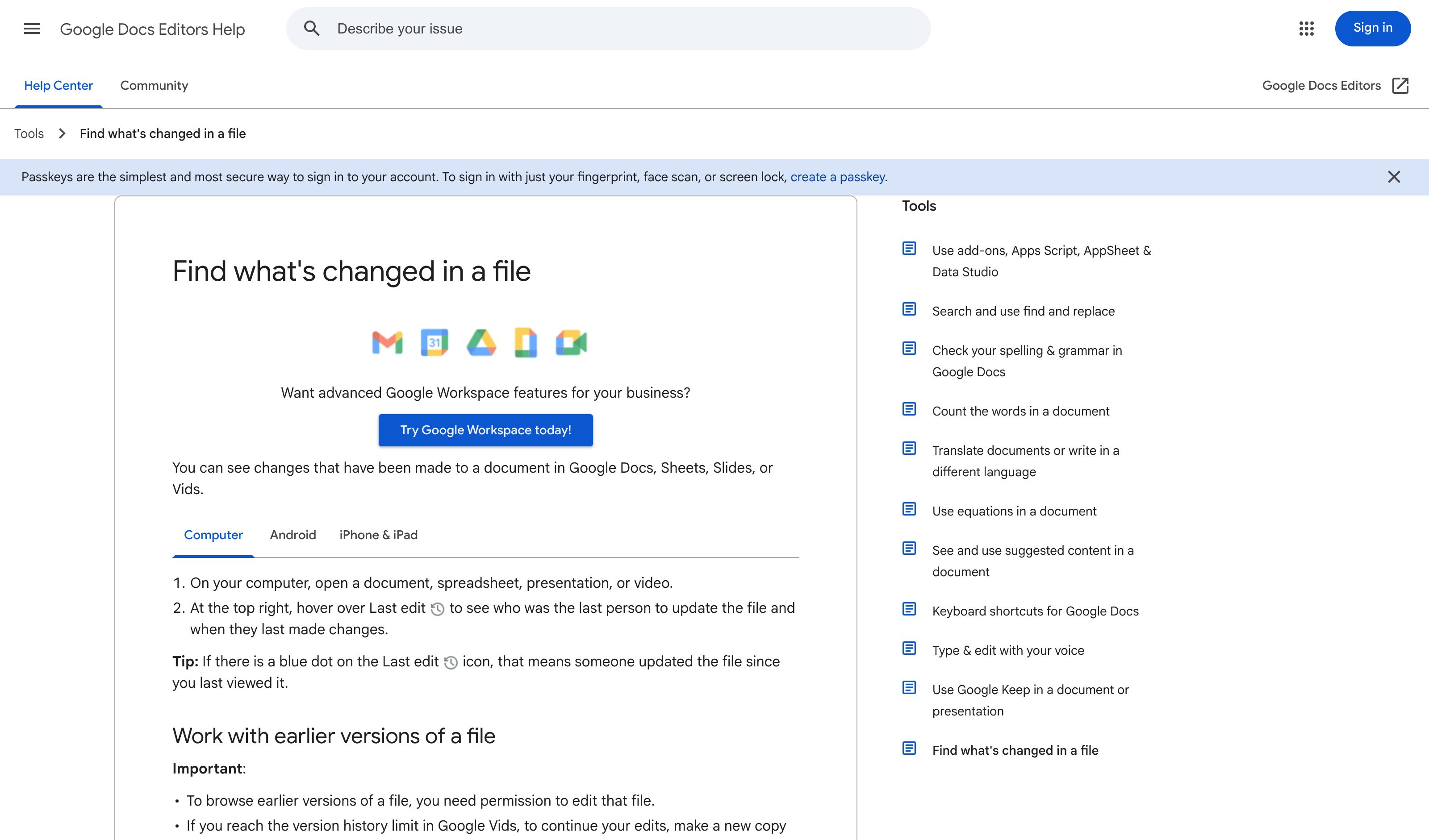 Google Docs Version History — Action Audit & Undo pattern (from the vendor's site)