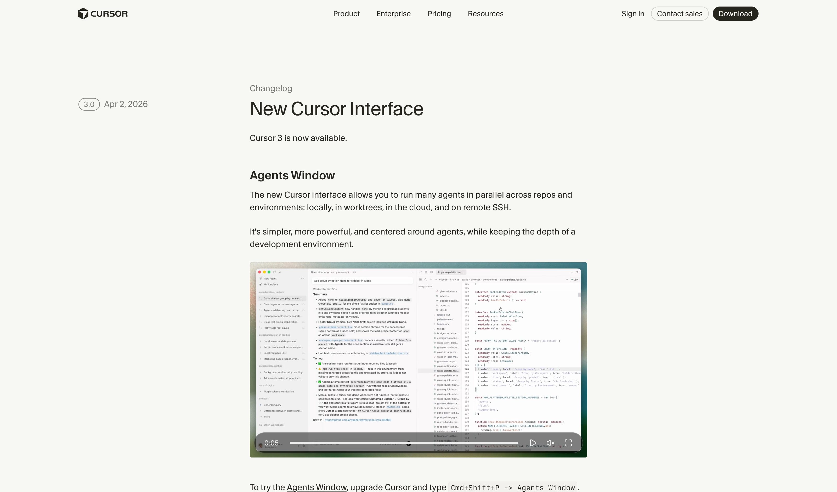 Cursor 3 Agents Window — Agentic Dashboard pattern (from the vendor's site)