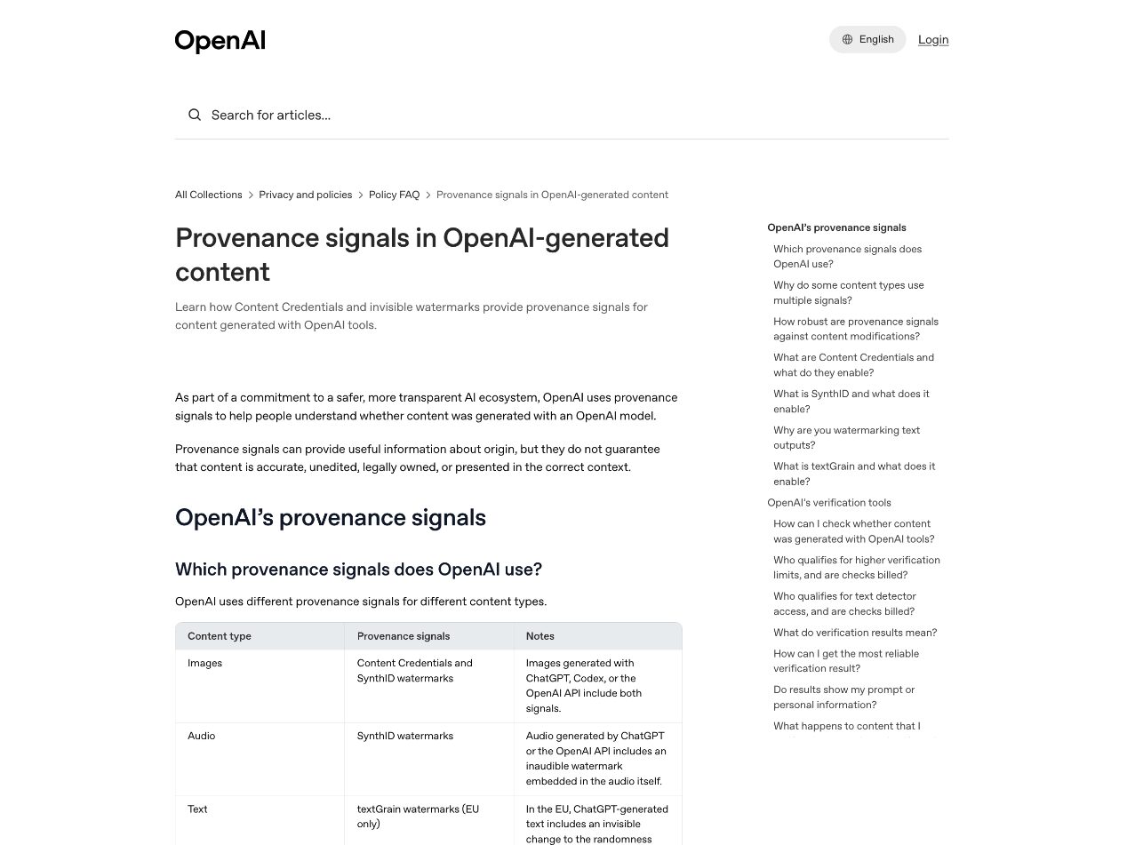 OpenAI Image Provenance — ai-provenance pattern in use (from the vendor's site)