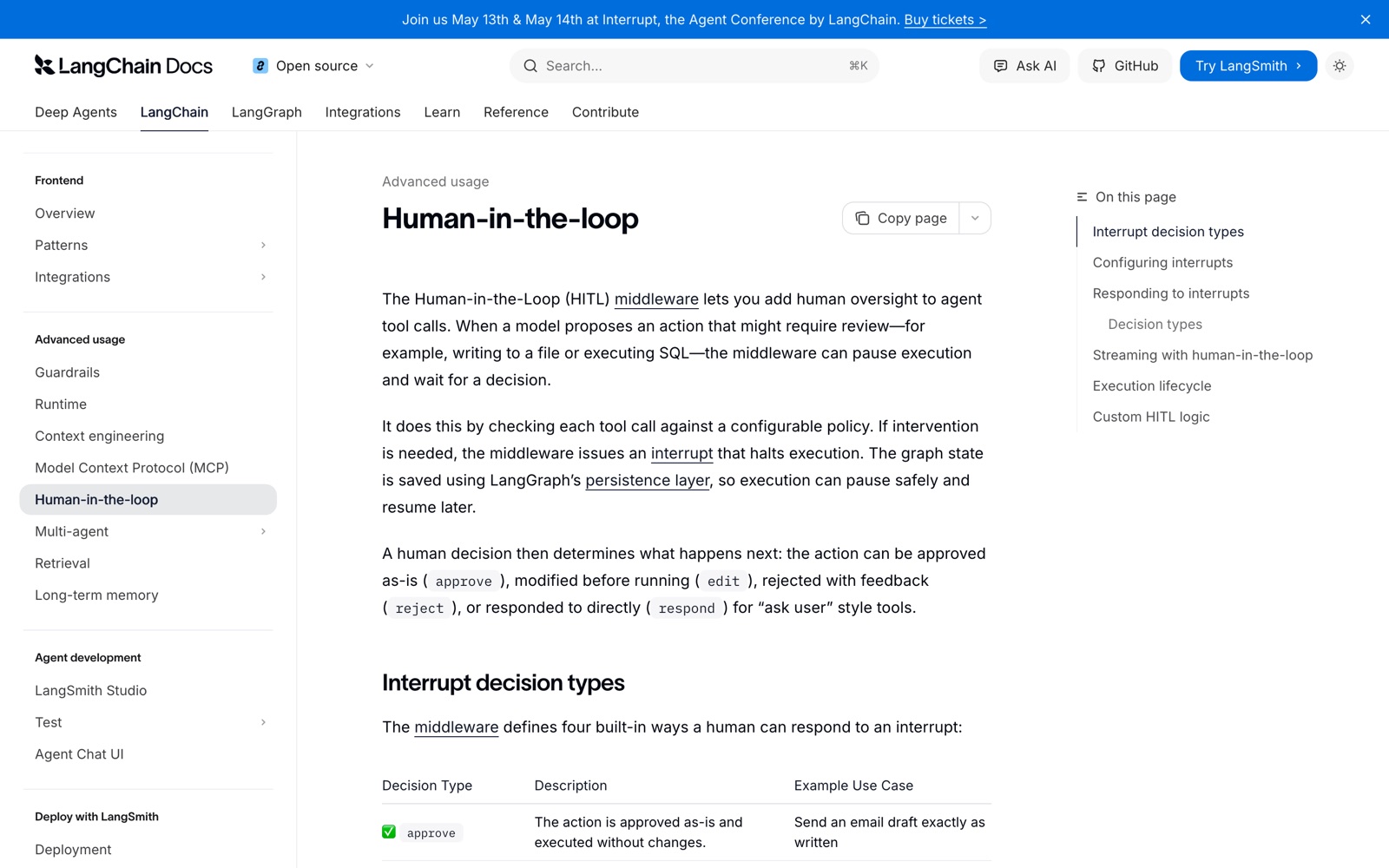 LangGraph Human-in-the-Loop — approval-gates pattern in use (from the vendor's site)