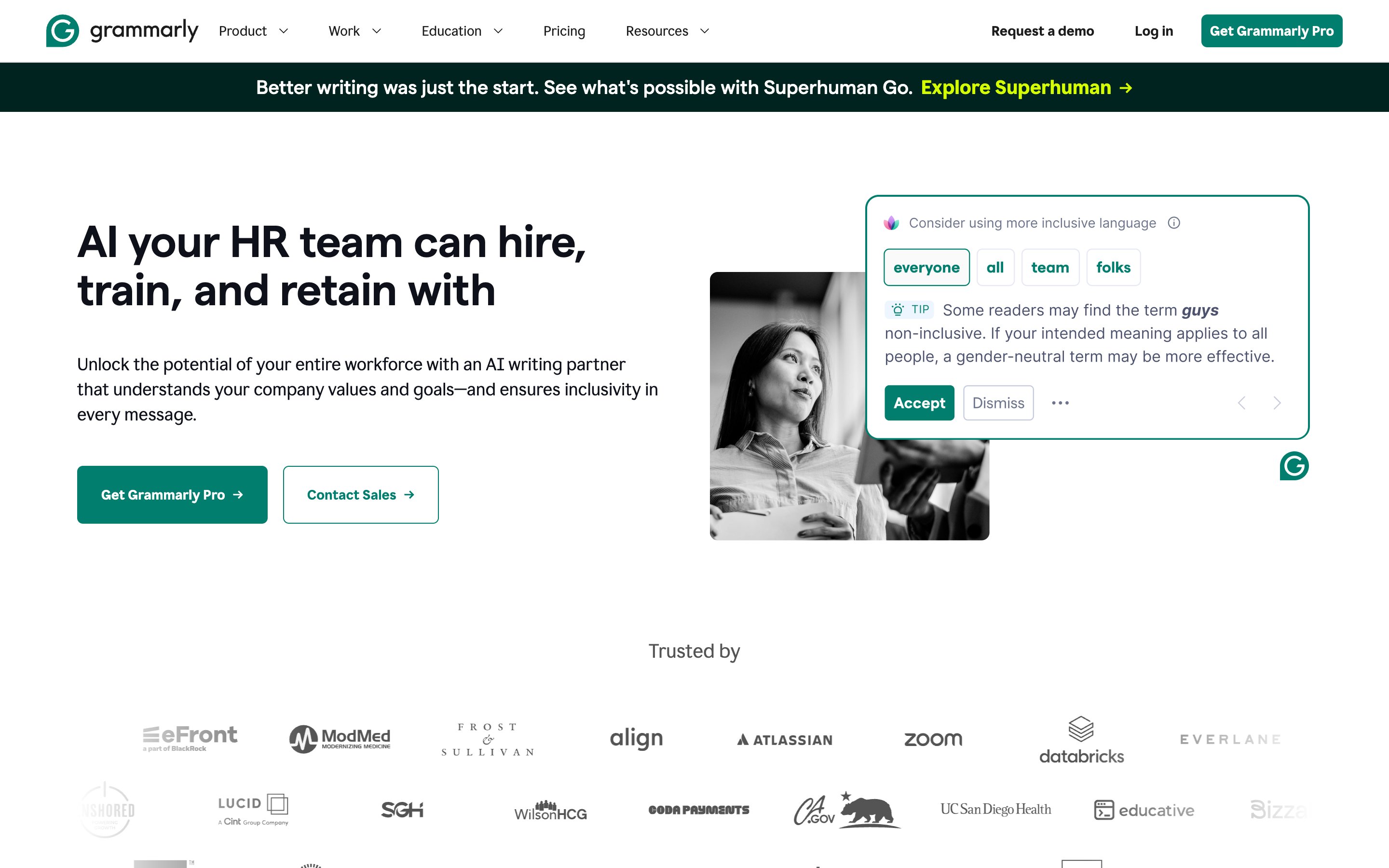 Grammarly · Inclusive language suggestions — Bias Flag pattern (from the vendor's site)