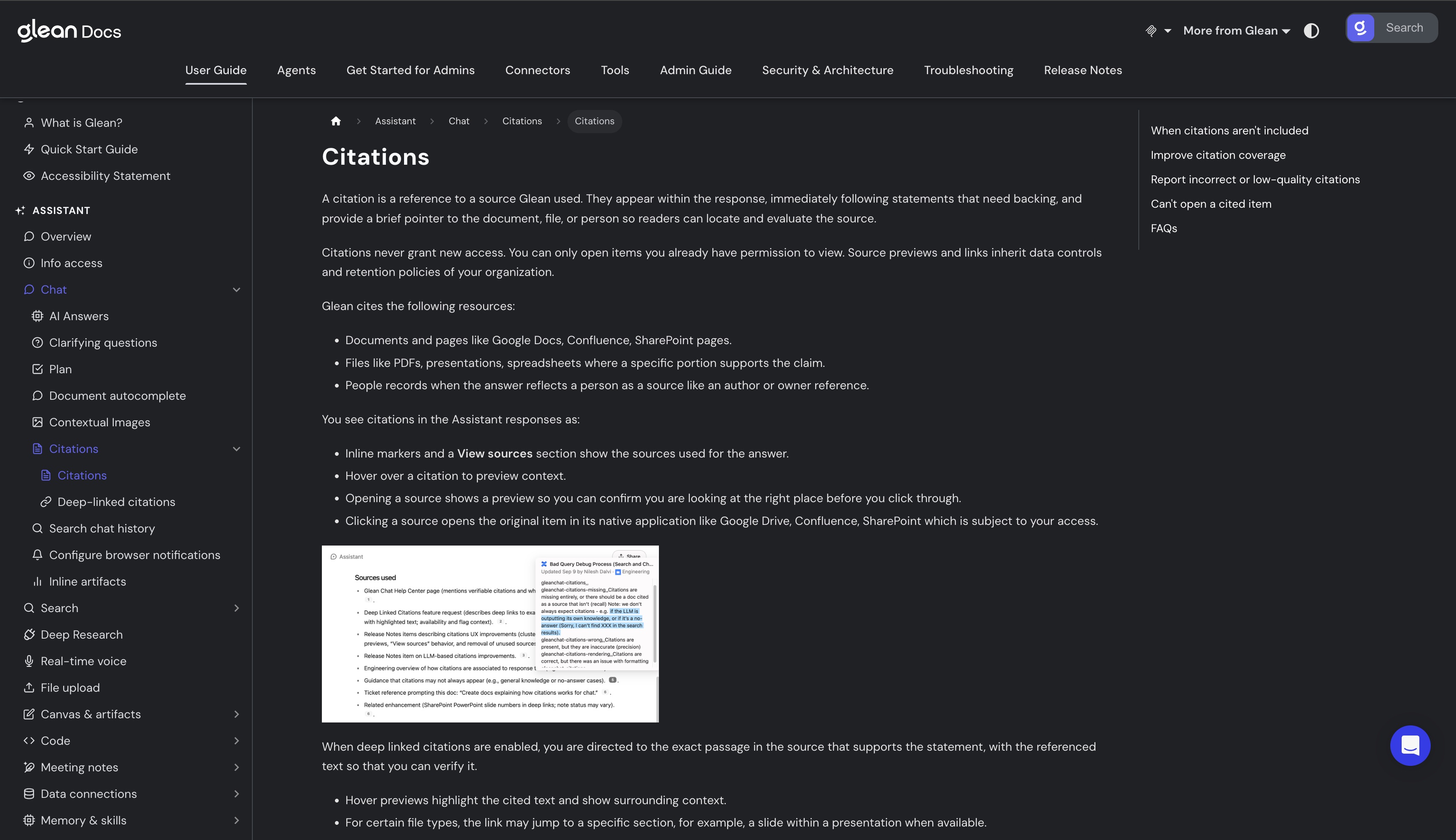 Glean — citation-trail pattern in use (from the vendor's site)