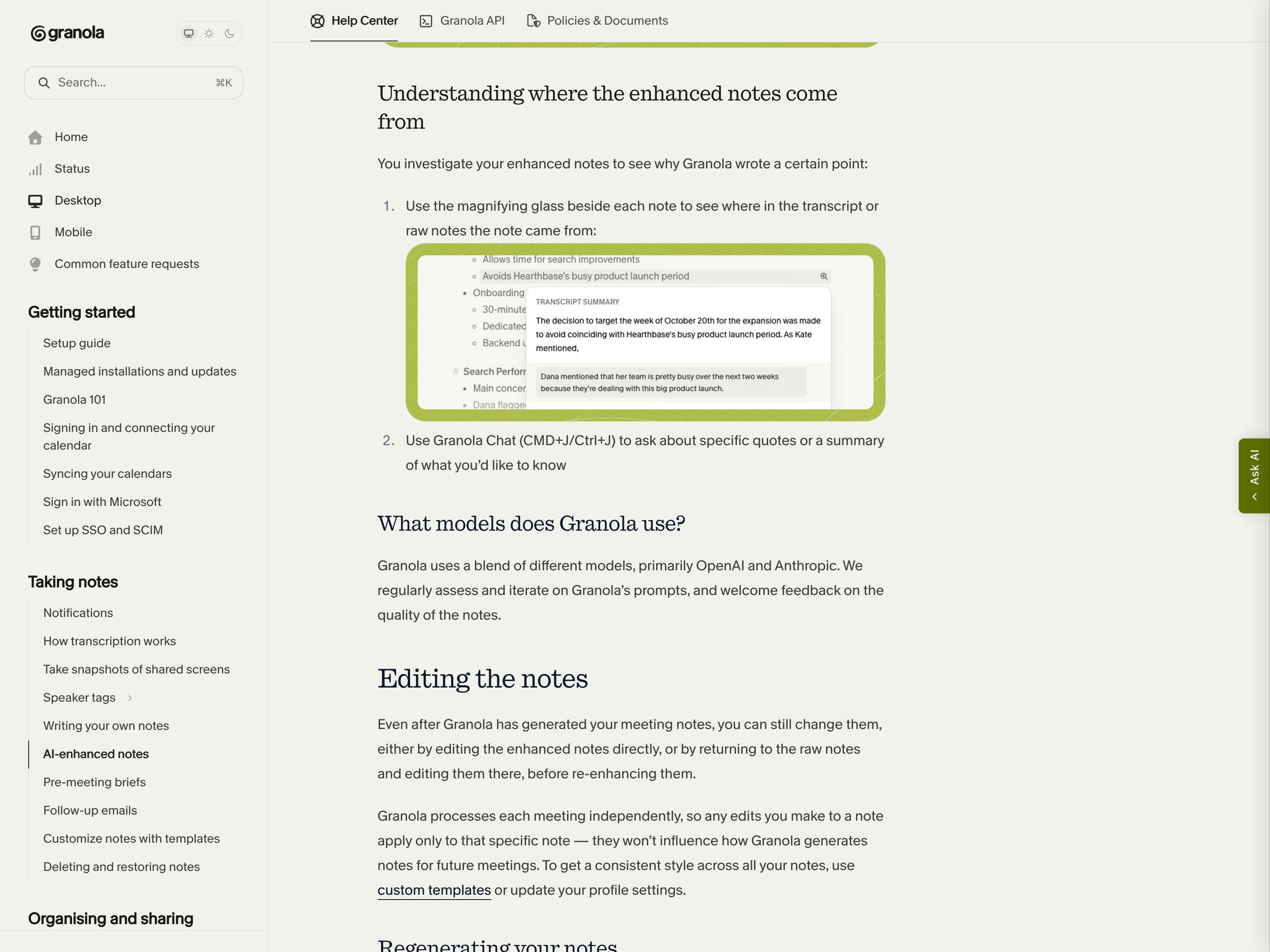 Granola — citation-trail pattern in use (from the vendor's site)