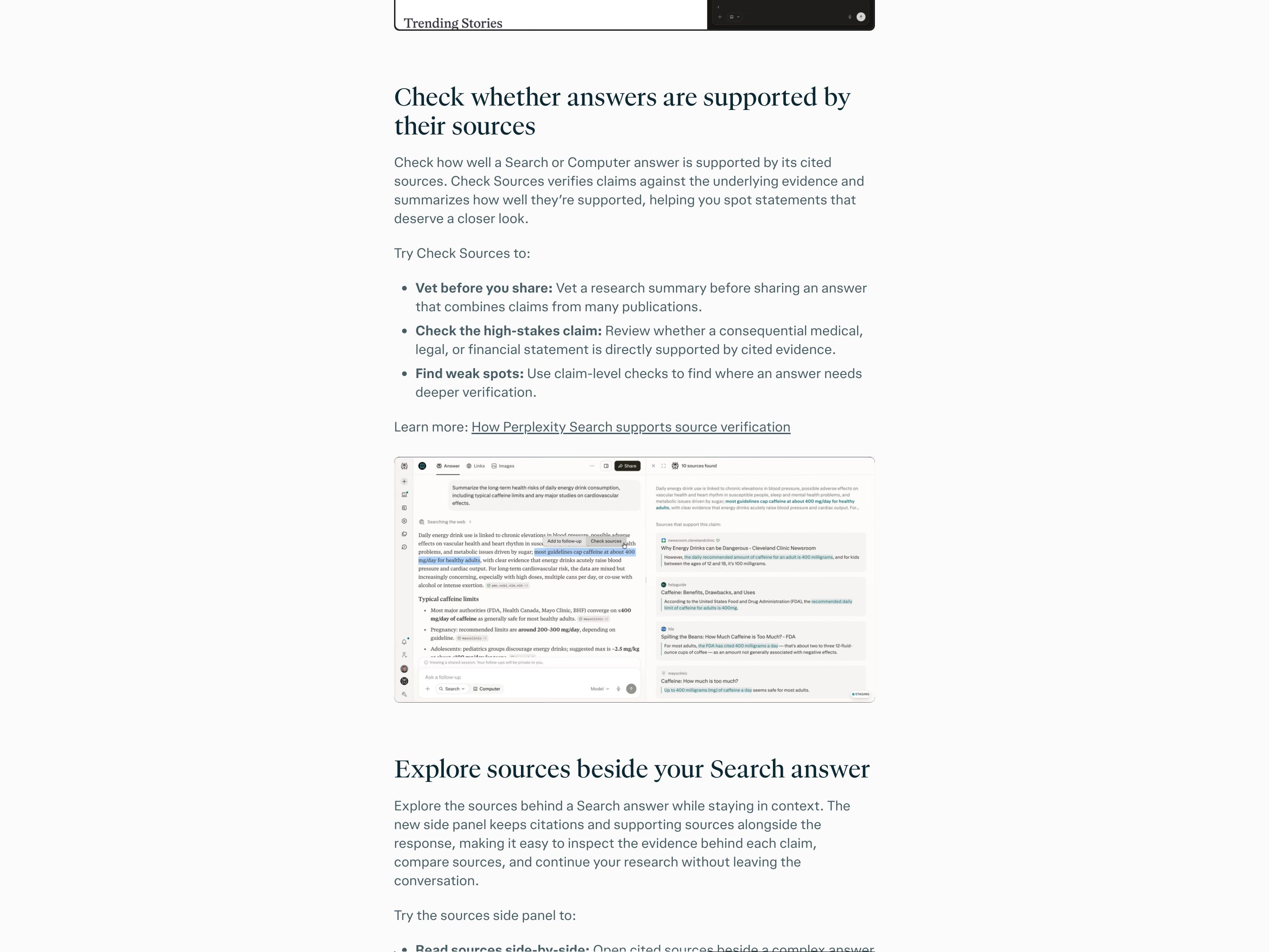 Perplexity — citation-trail pattern in use (from the vendor's site)