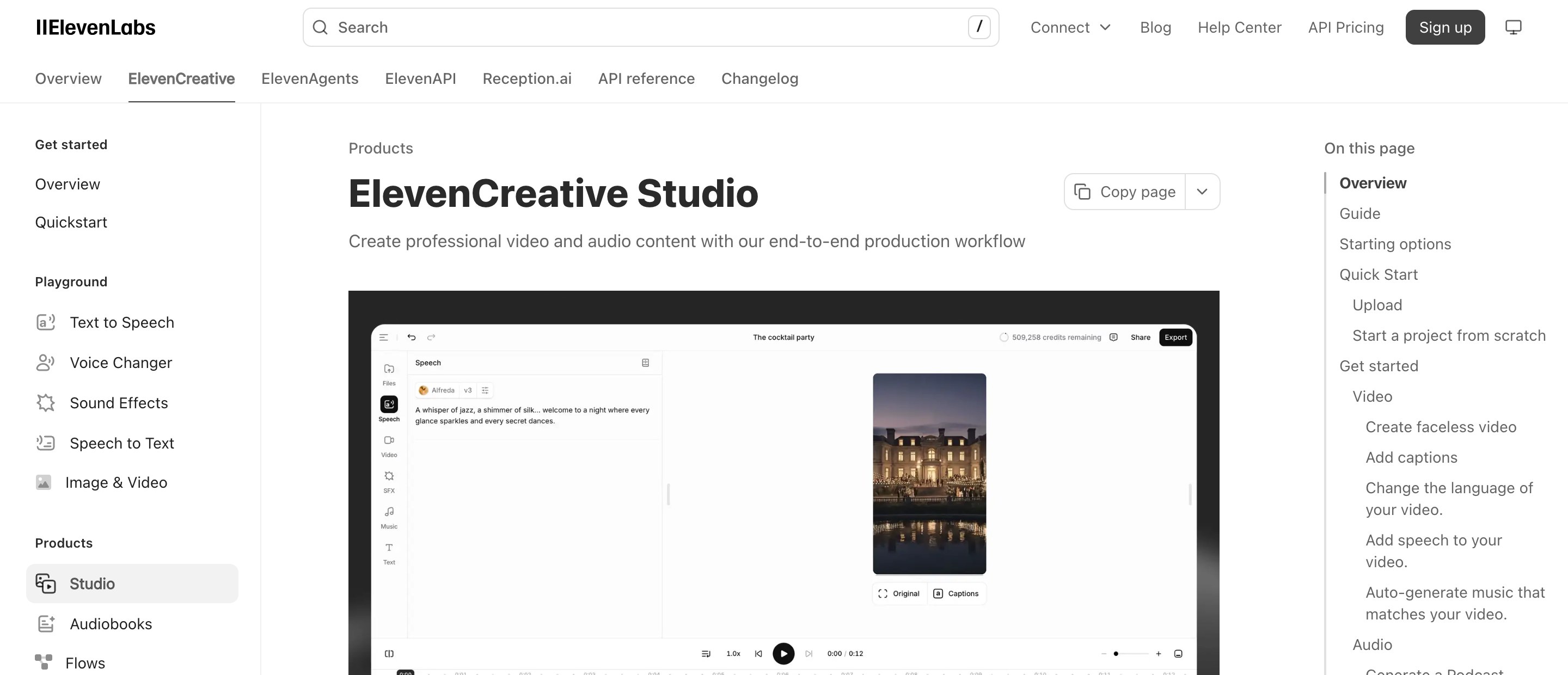 ElevenLabs Studio — compute-budget pattern in use (from the vendor's site)