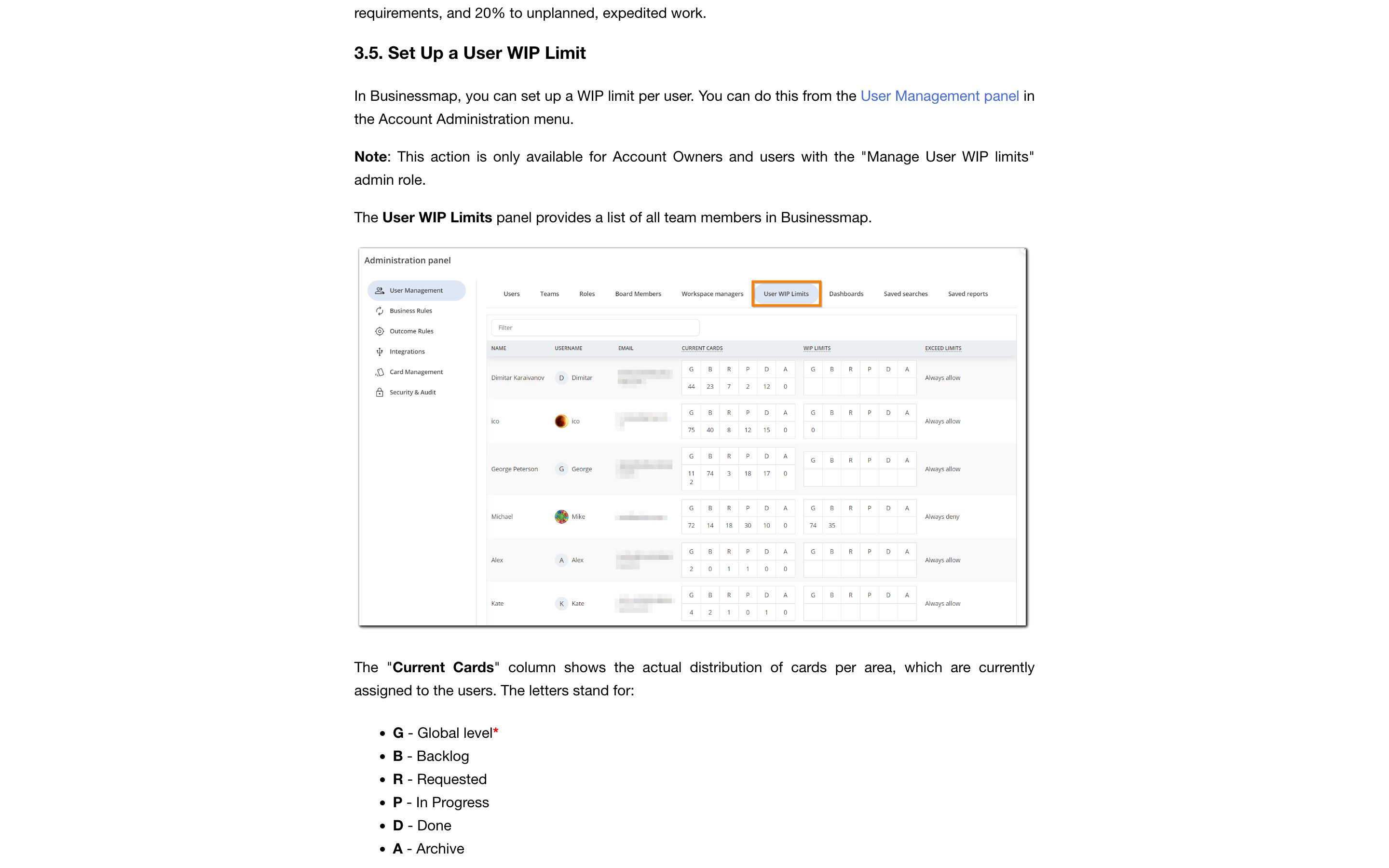 Businessmap · Per-user WIP limits — concurrency-dial pattern in use (from the vendor's site)