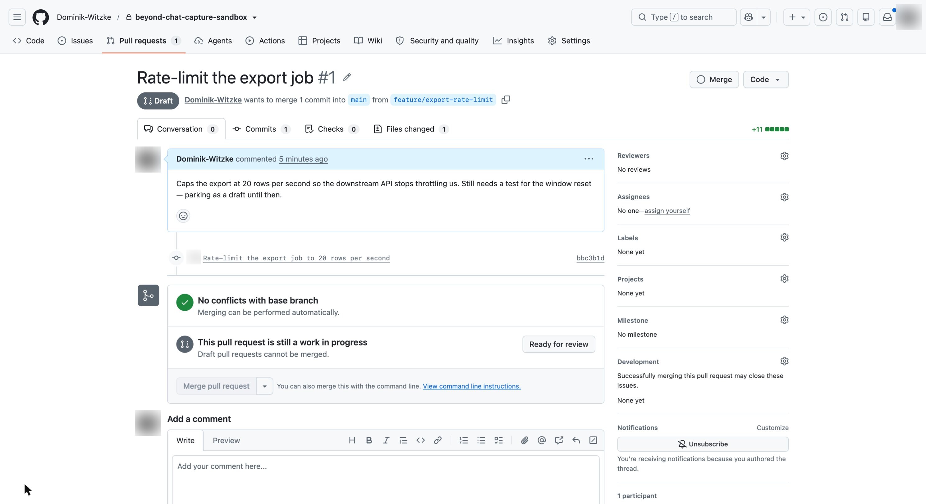 GitHub · Draft pull requests — concurrency-dial pattern in use