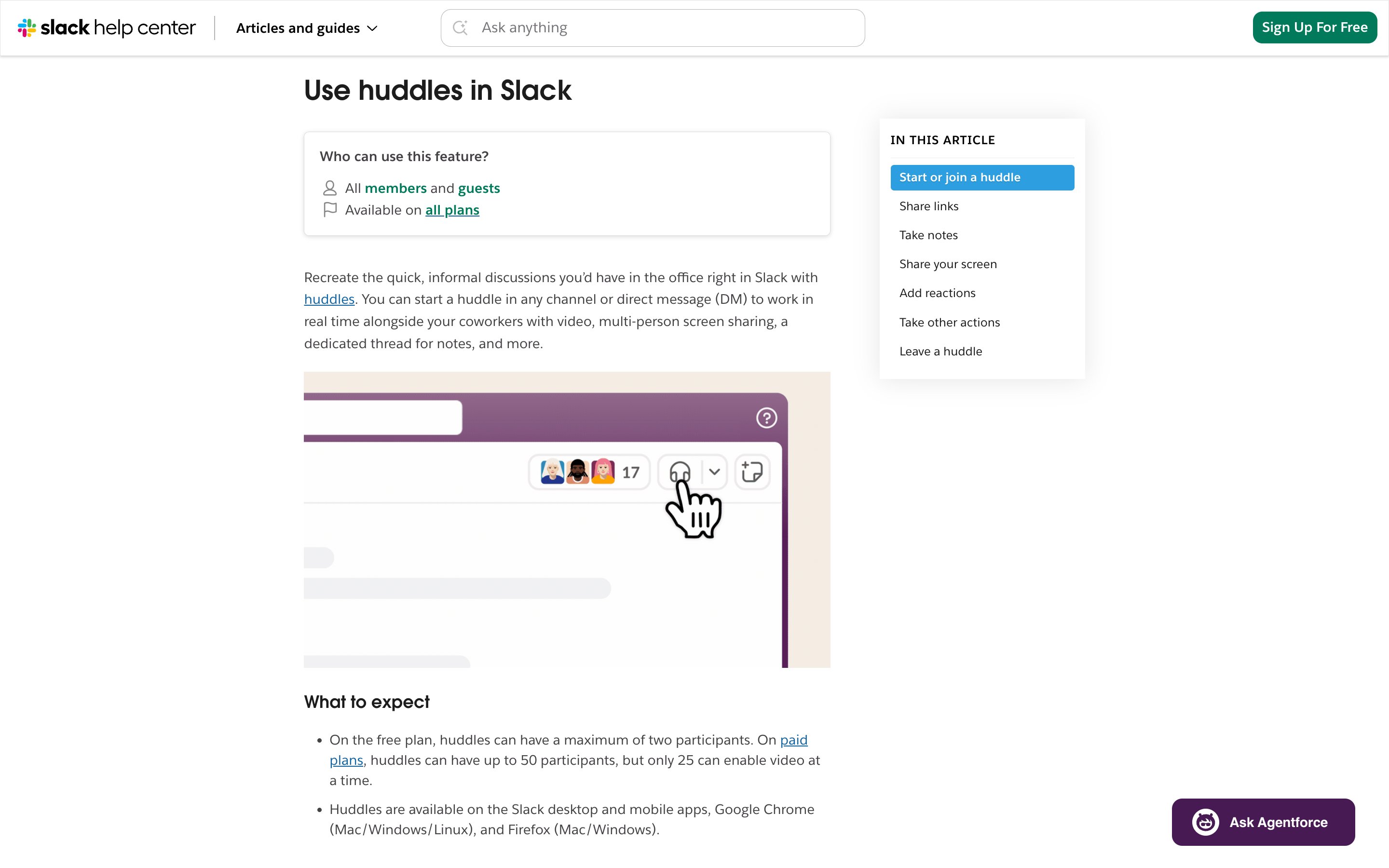 Slack · Huddle participant cap — concurrency-dial pattern in use (from the vendor's site)