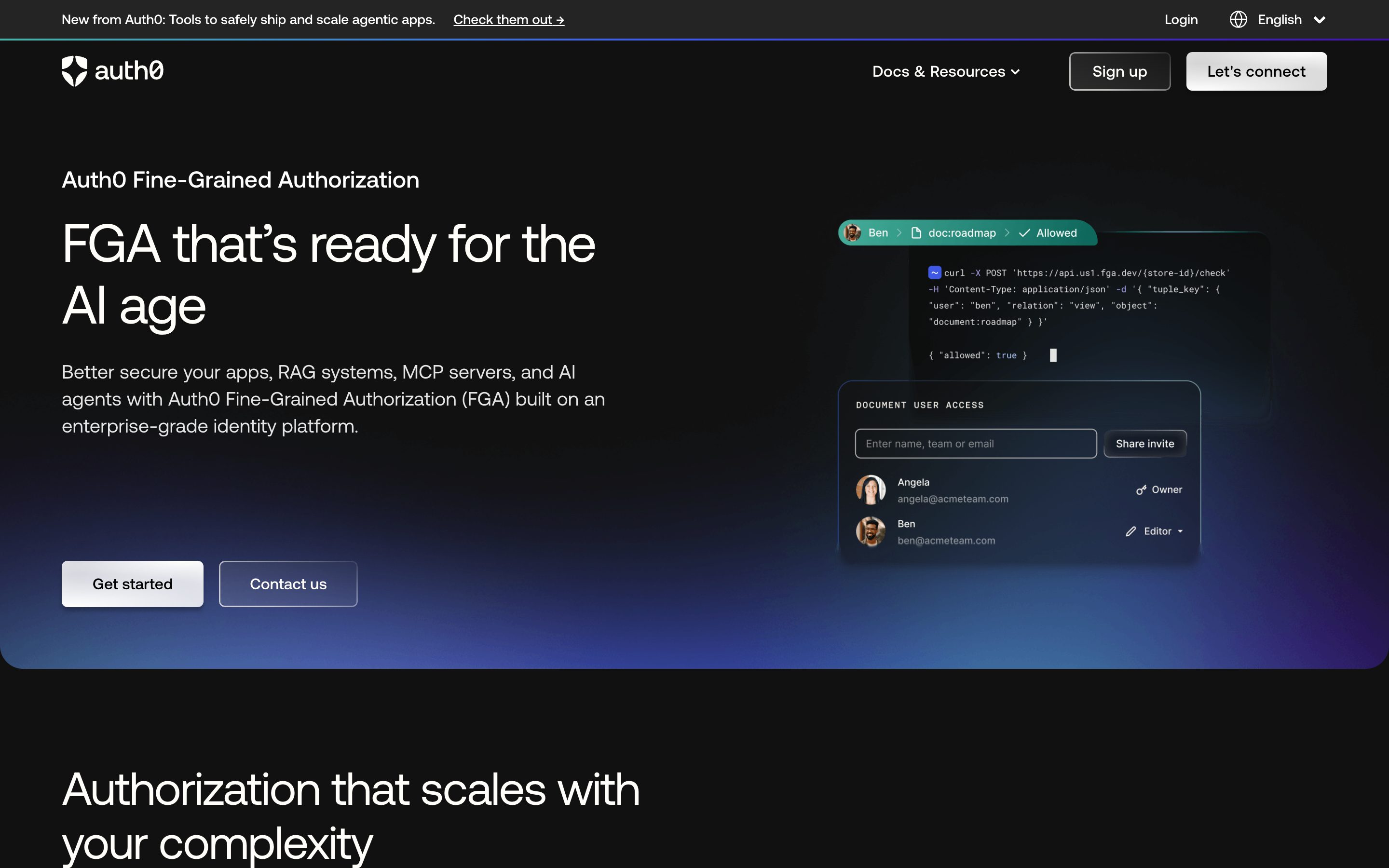 Auth0 · Fine-Grained Authorization — consent pattern in use (from the vendor's site)