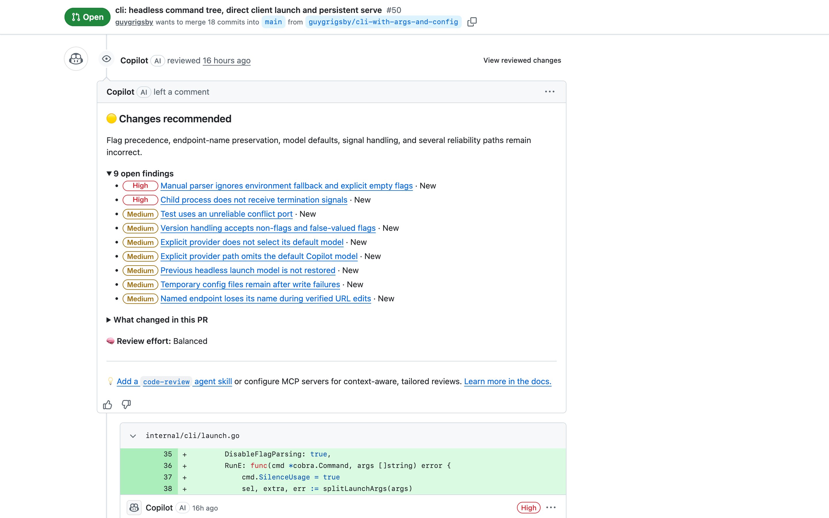 GitHub Copilot code review — Critic Gate pattern