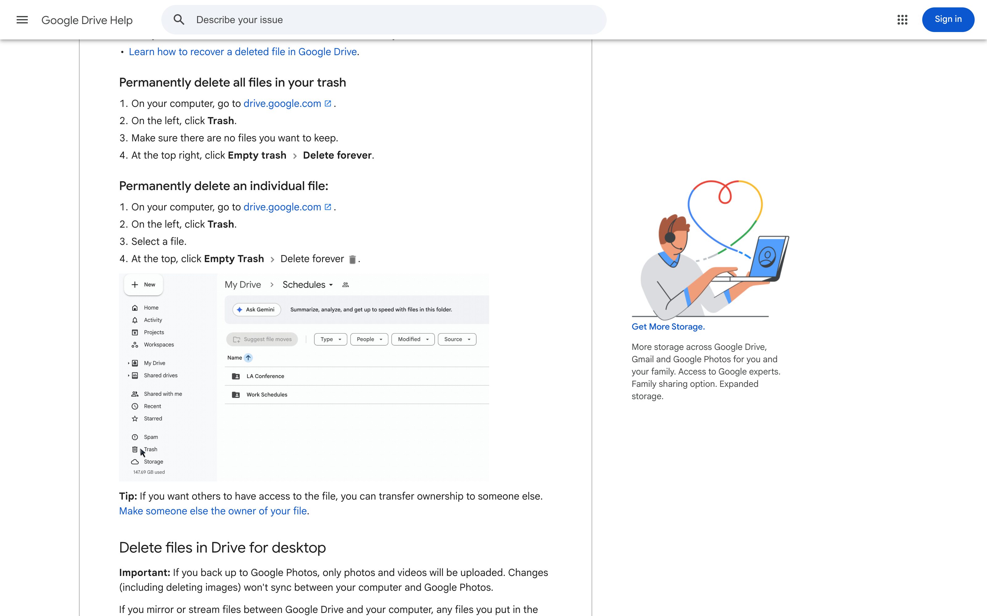 Google Drive & macOS Trash · 30-day restore — Deletion Awareness pattern (from the vendor's site)