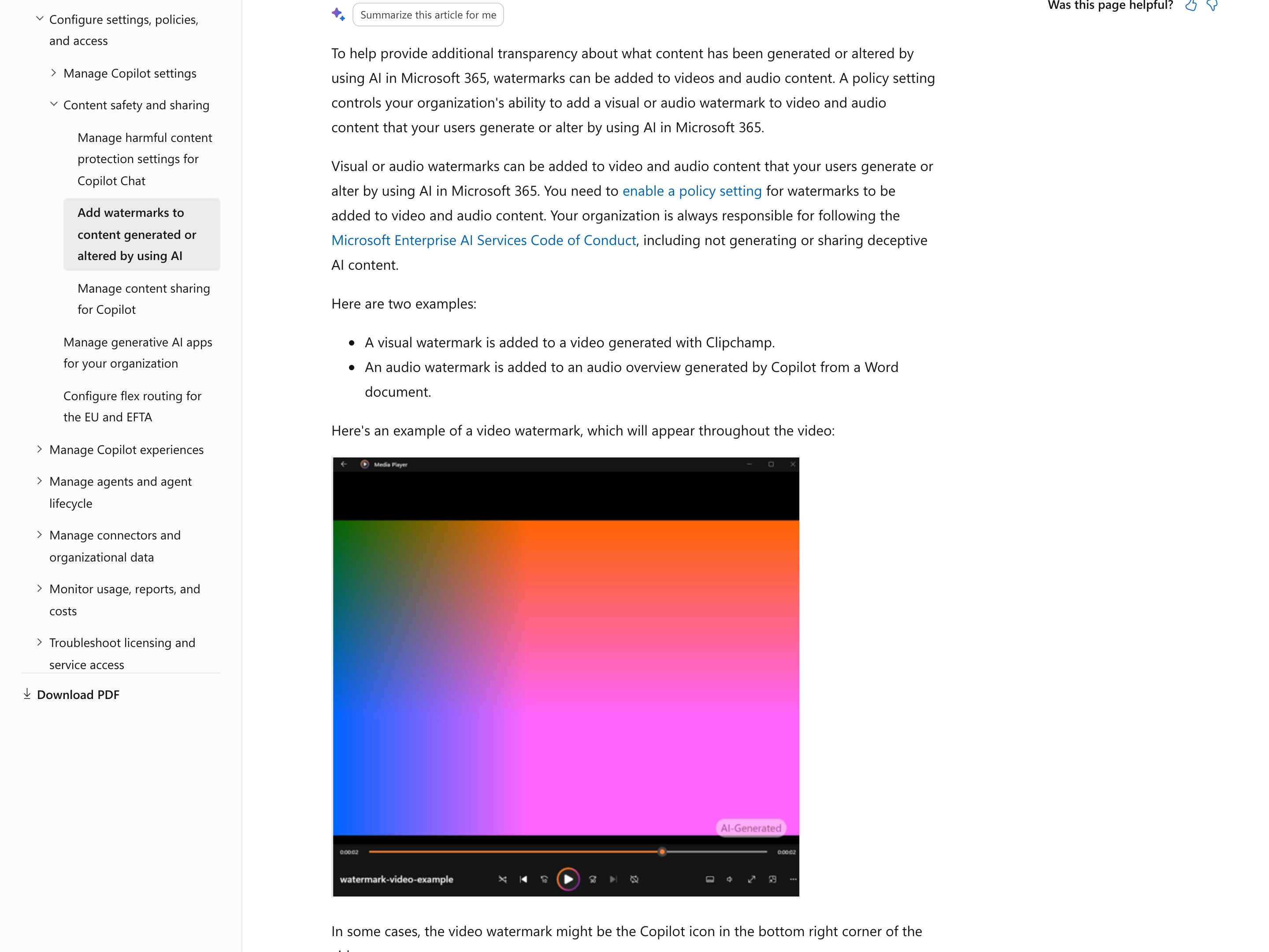 Microsoft 365 · Watermarks for AI-generated content — disclosure pattern in use (from the vendor's site)
