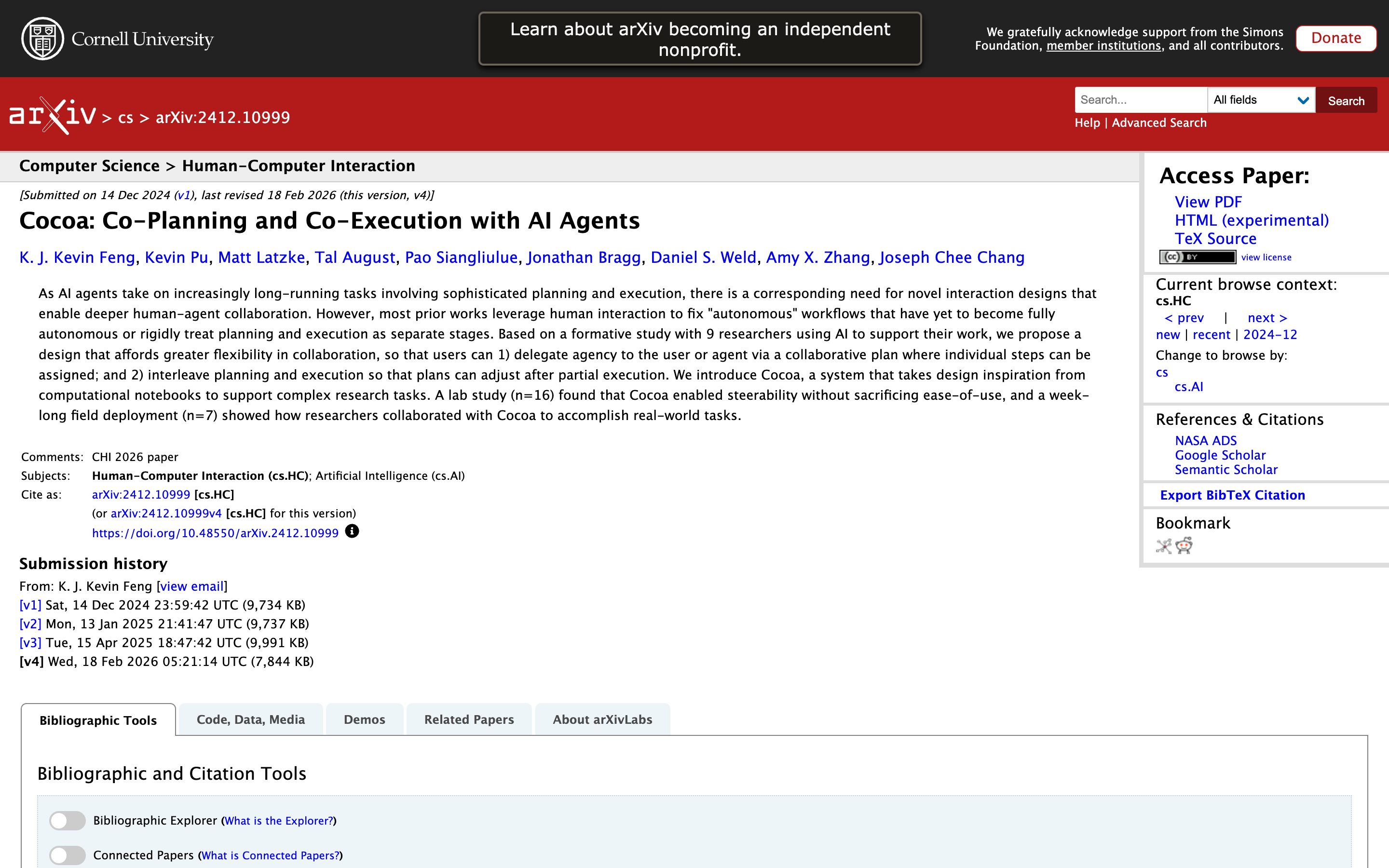 Cocoa: Co-Planning and Co-Execution with AI Agents — Editable Plan pattern