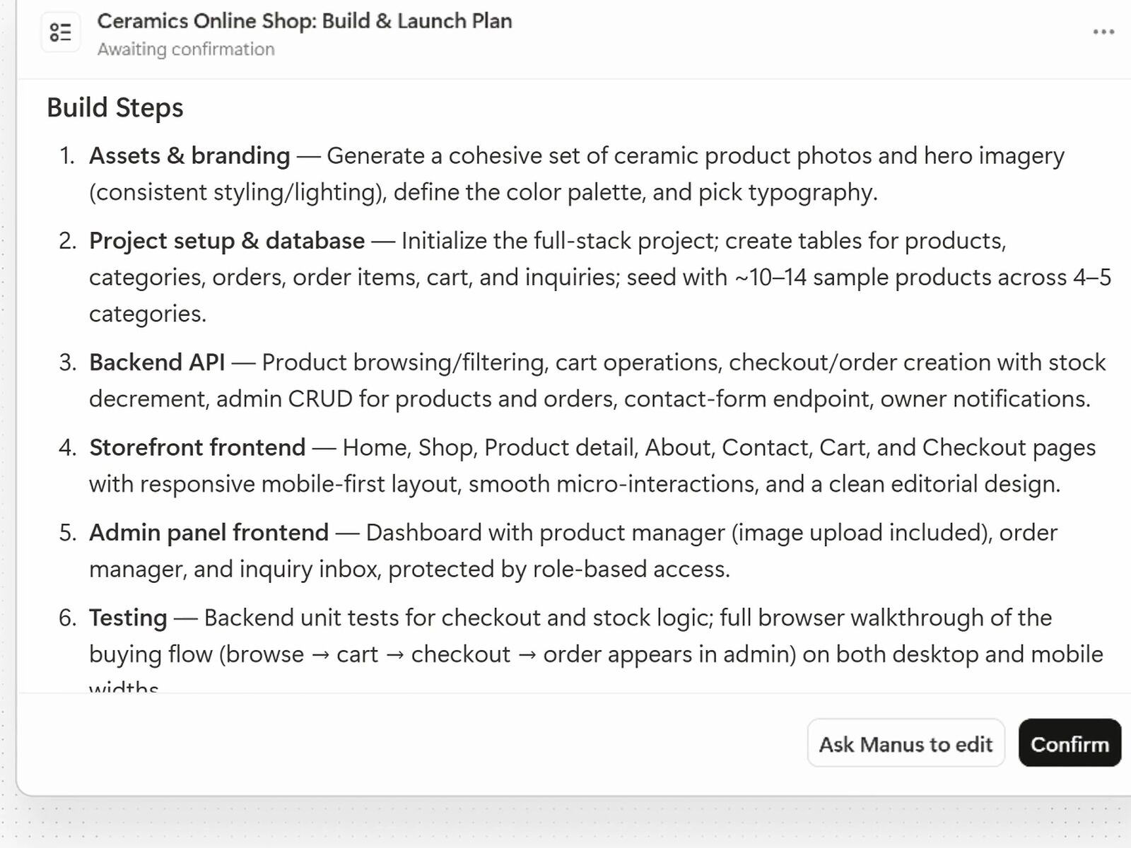 Manus Plan Mode — Editable Plan pattern (from the vendor's site)