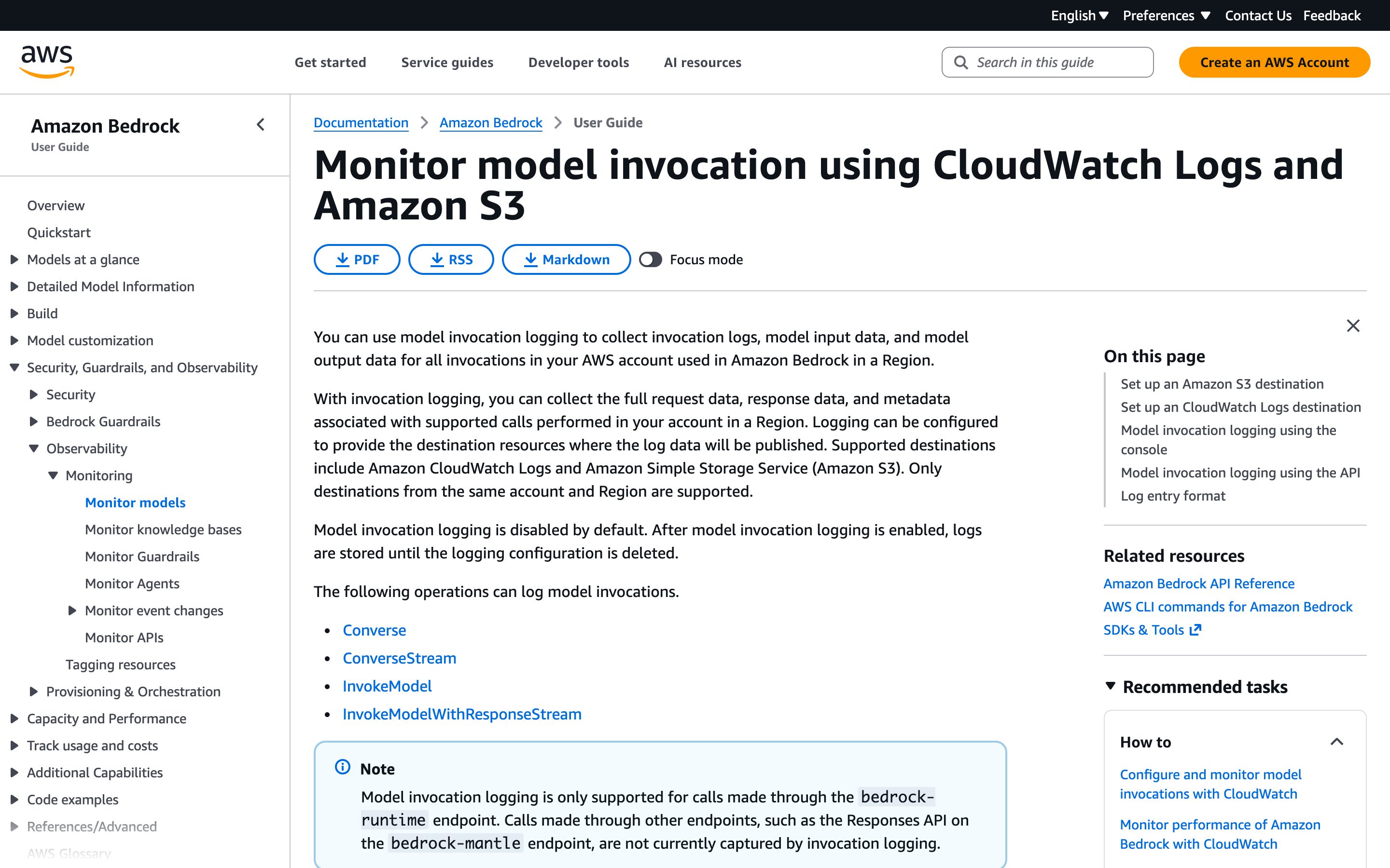 Amazon Bedrock model invocation logs — Footprints pattern (from the vendor's site)