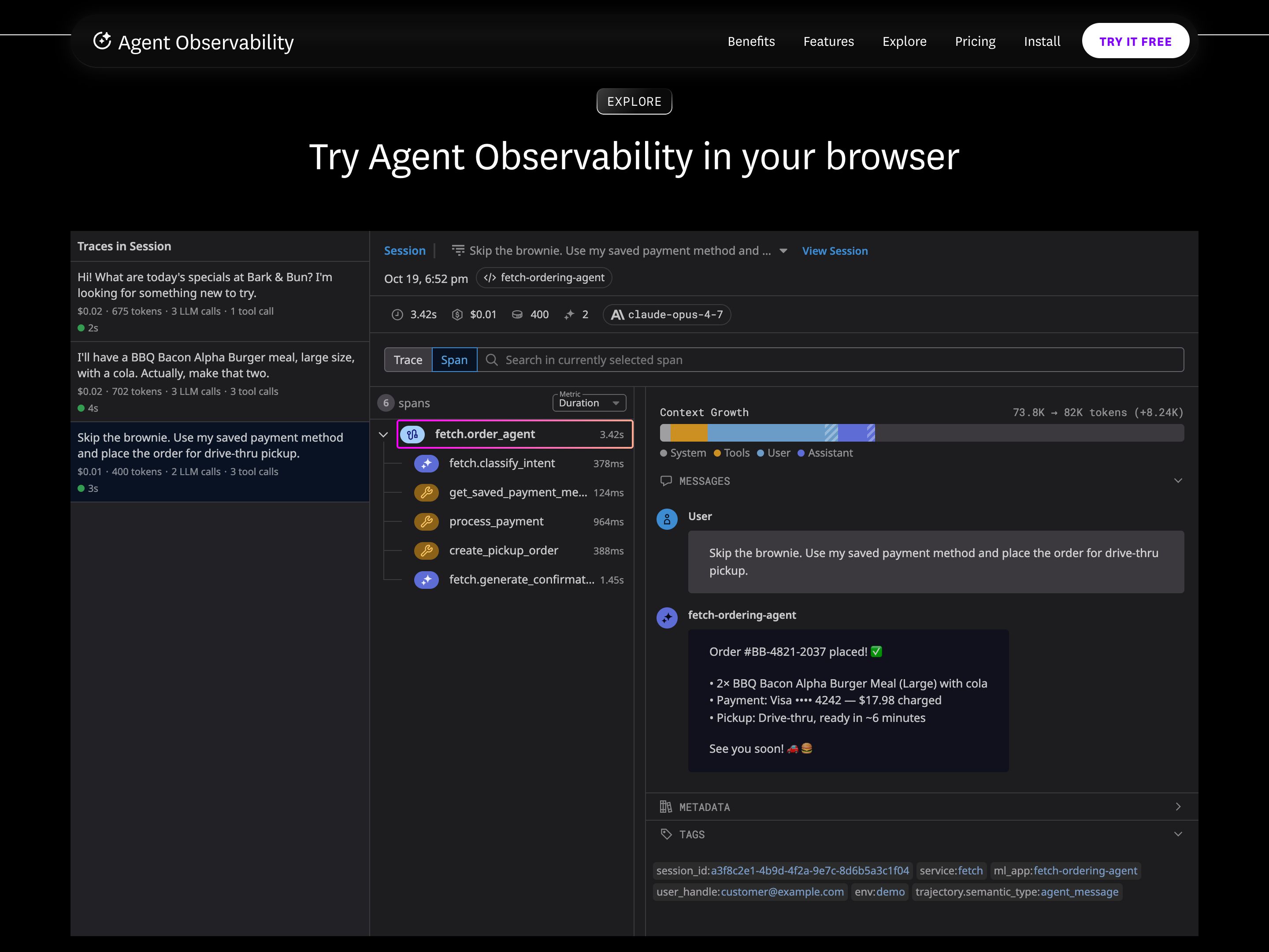 Datadog Agent Observability — Footprints pattern (from the vendor's site)
