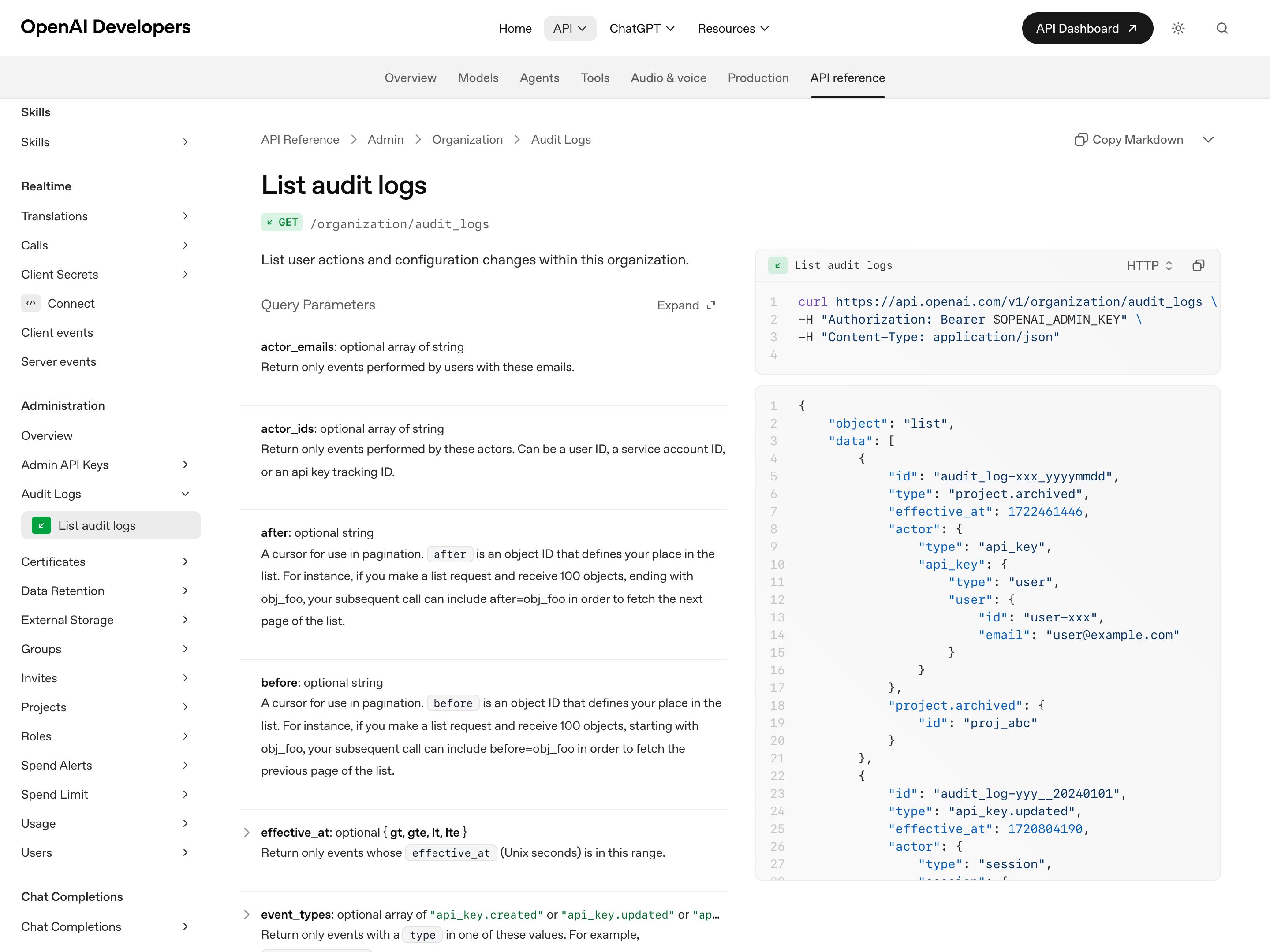 OpenAI Audit Logs API — Footprints pattern (from the vendor's site)
