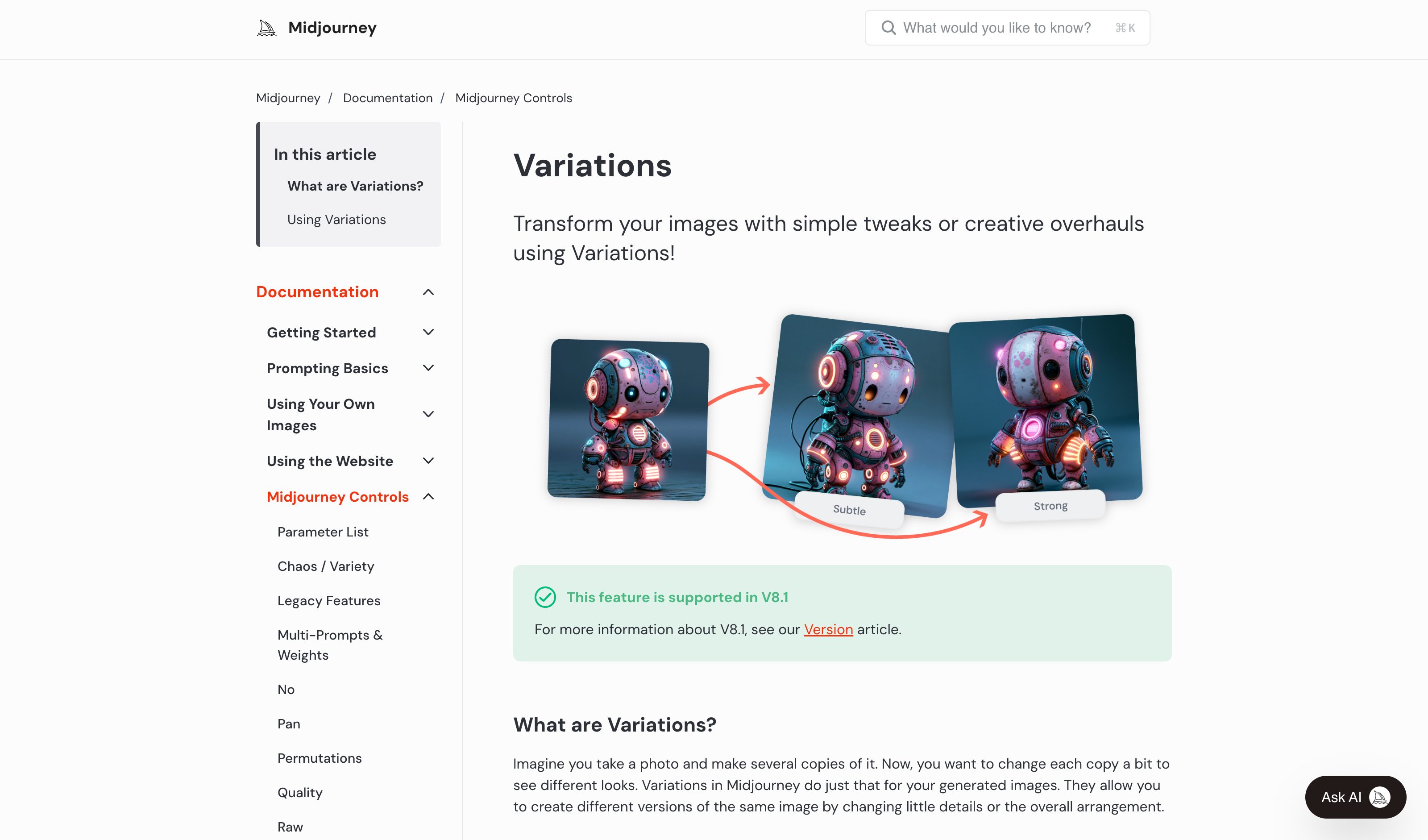 Midjourney · Vary & remix lineage — generation-tree pattern in use