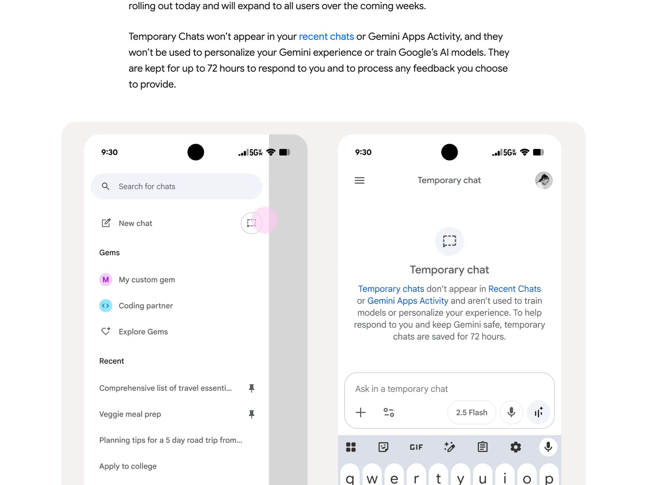 Gemini Temporary Chat — incognito-mode pattern in use (from the vendor's site)