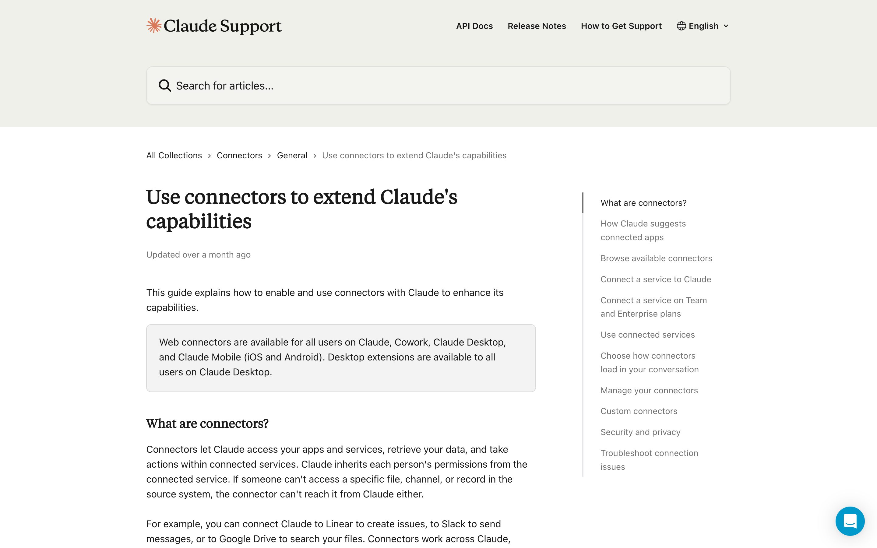 Claude Connectors — knowledge-source-toggle pattern in use