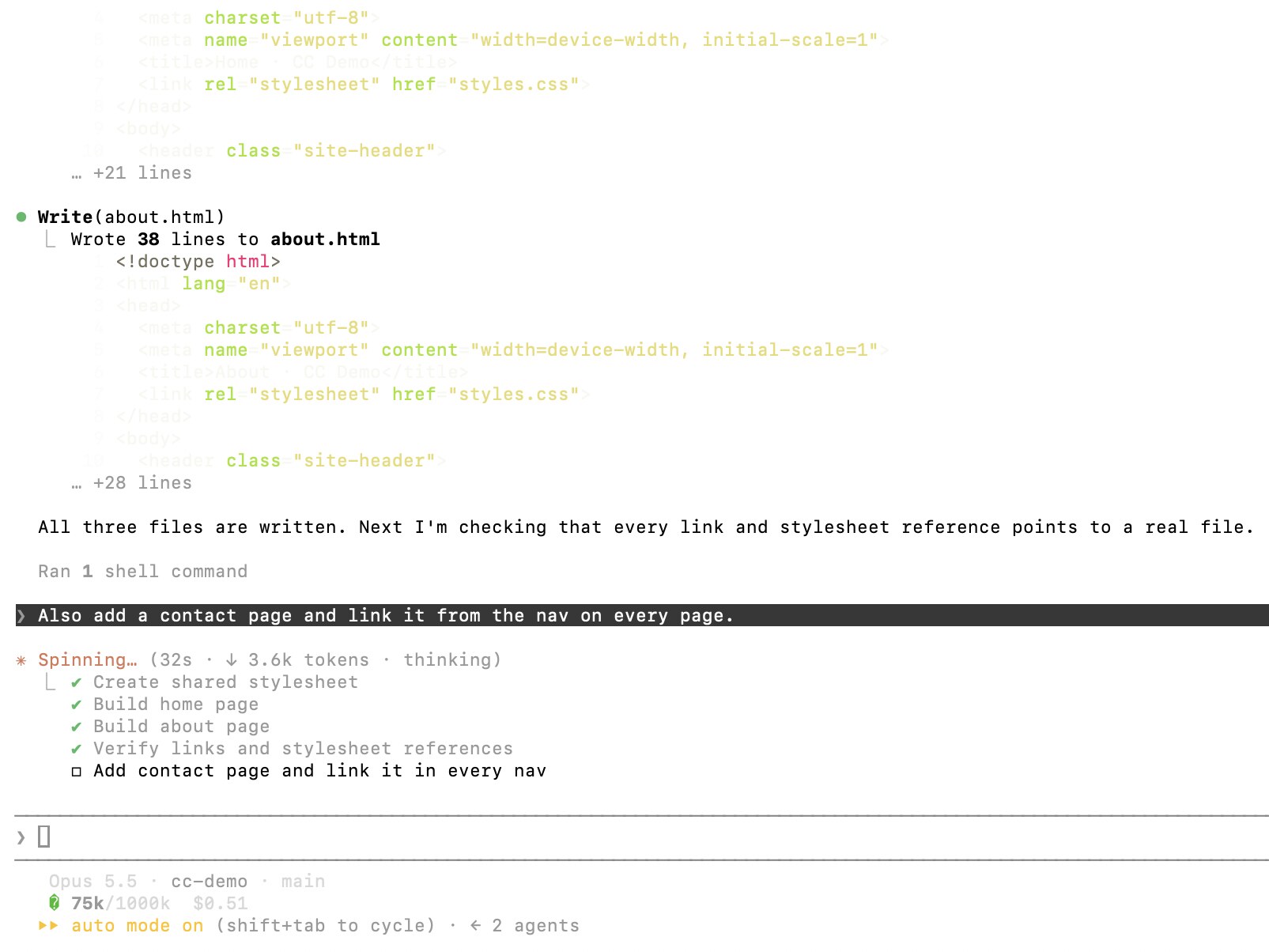Claude Code · Live task list — live-plan-surface pattern in use