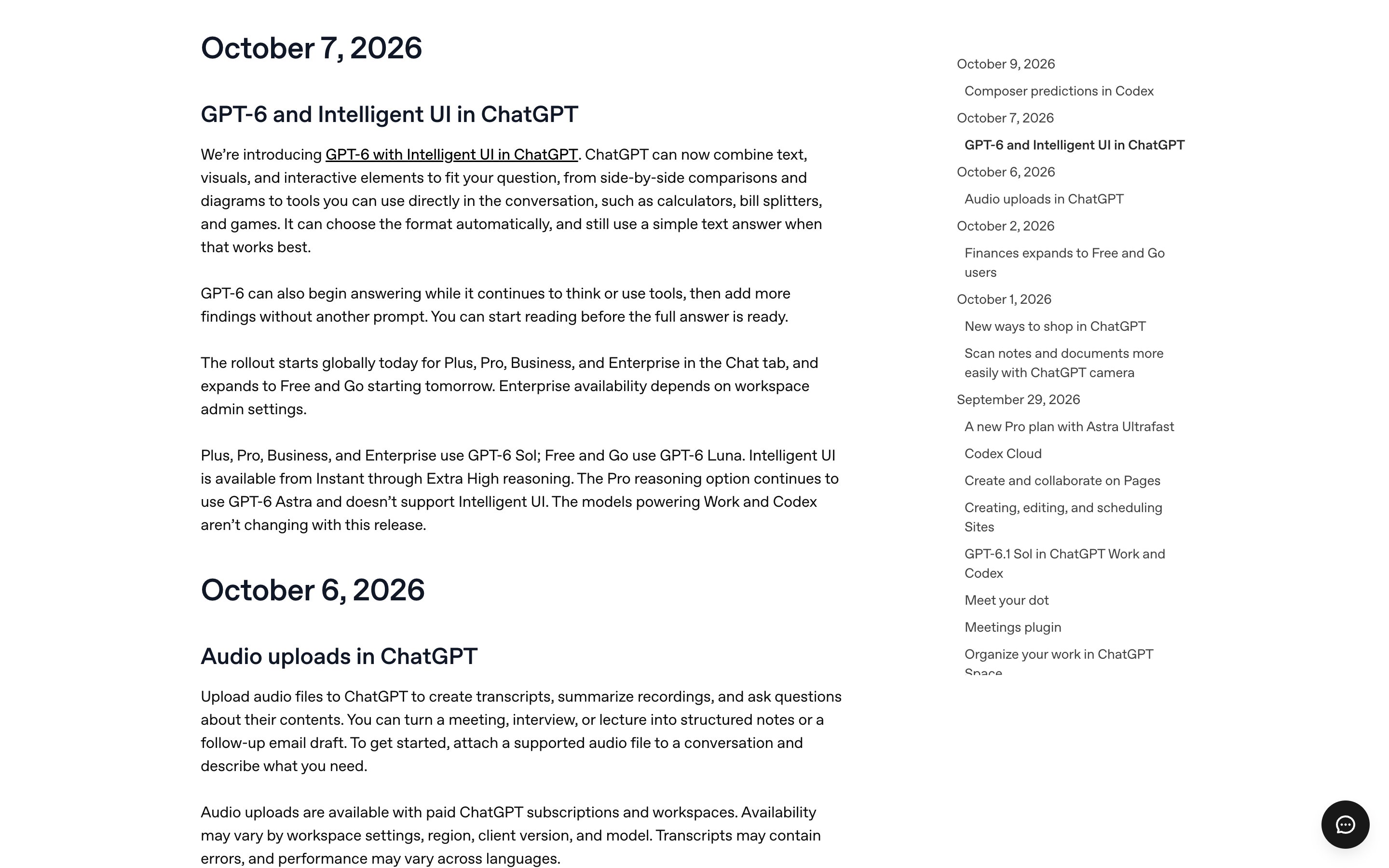 ChatGPT · Release notes — Model Changelog pattern (from the vendor's site)