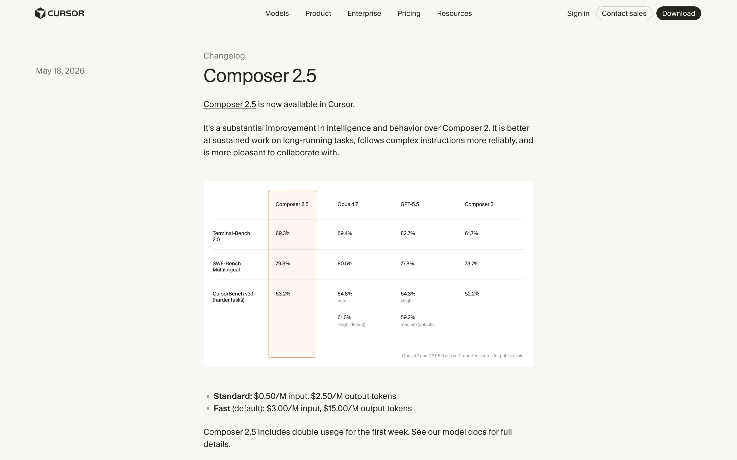 Cursor · Changelog — Model Changelog pattern (from the vendor's site)