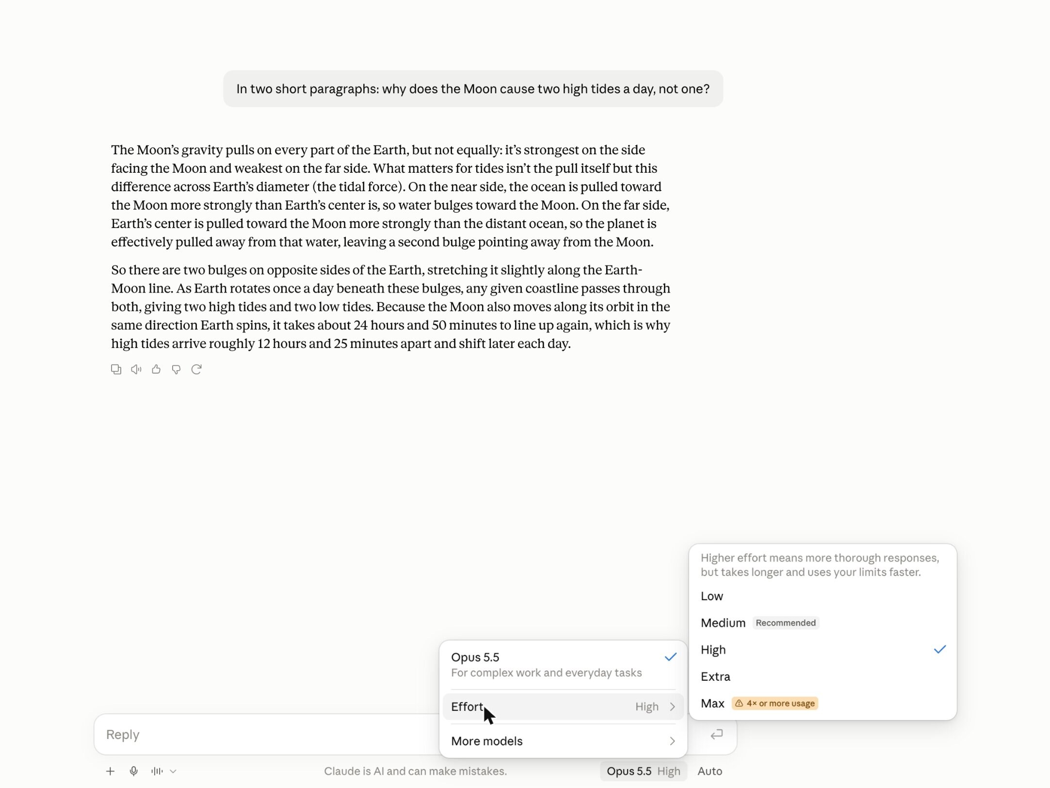 Claude · Model + effort selector — Model Selector pattern