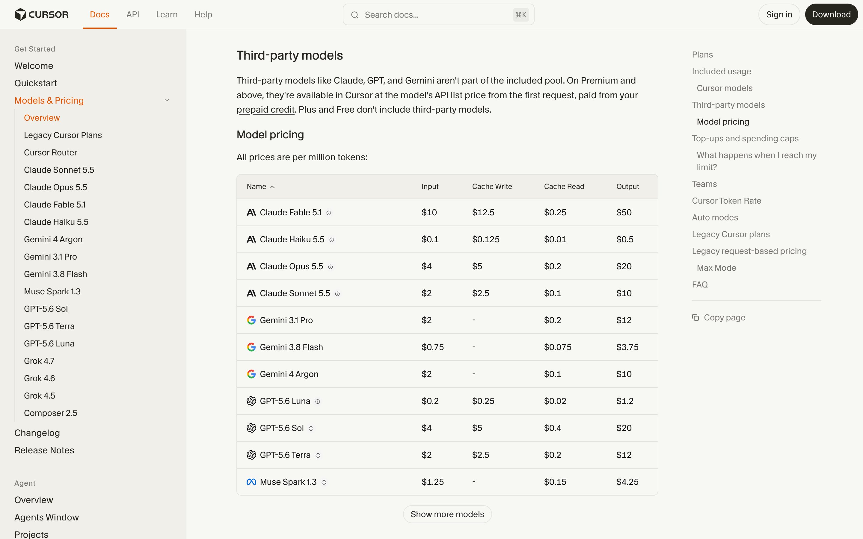 Cursor · Model picker — Model Selector pattern (from the vendor's site)