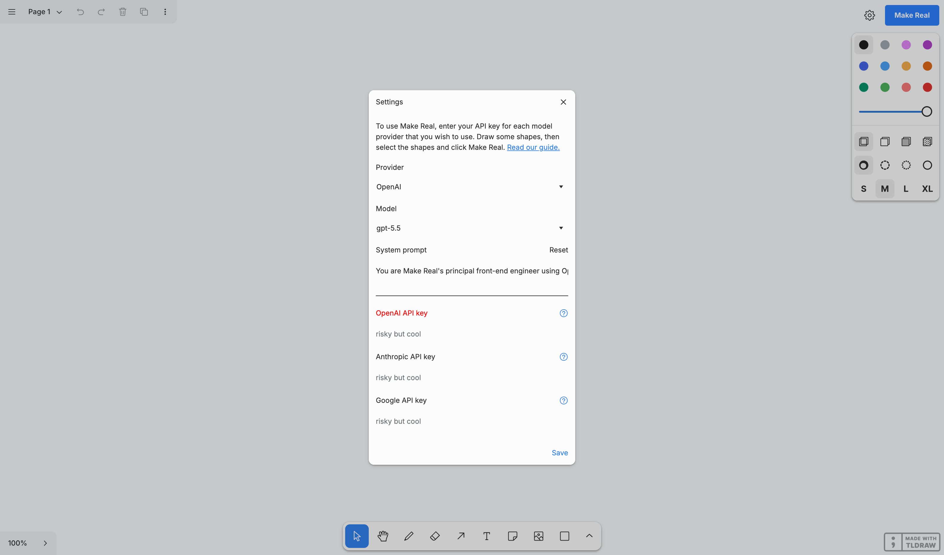 tldraw Make Real — multi-modal pattern in use
