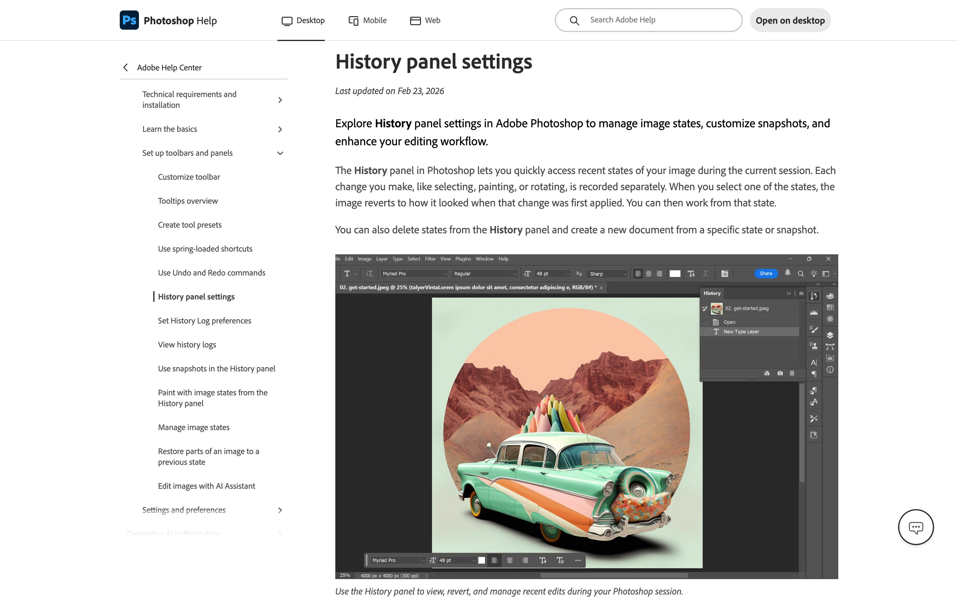 Adobe Photoshop · History panel — Output-Level Undo pattern (from the vendor's site)