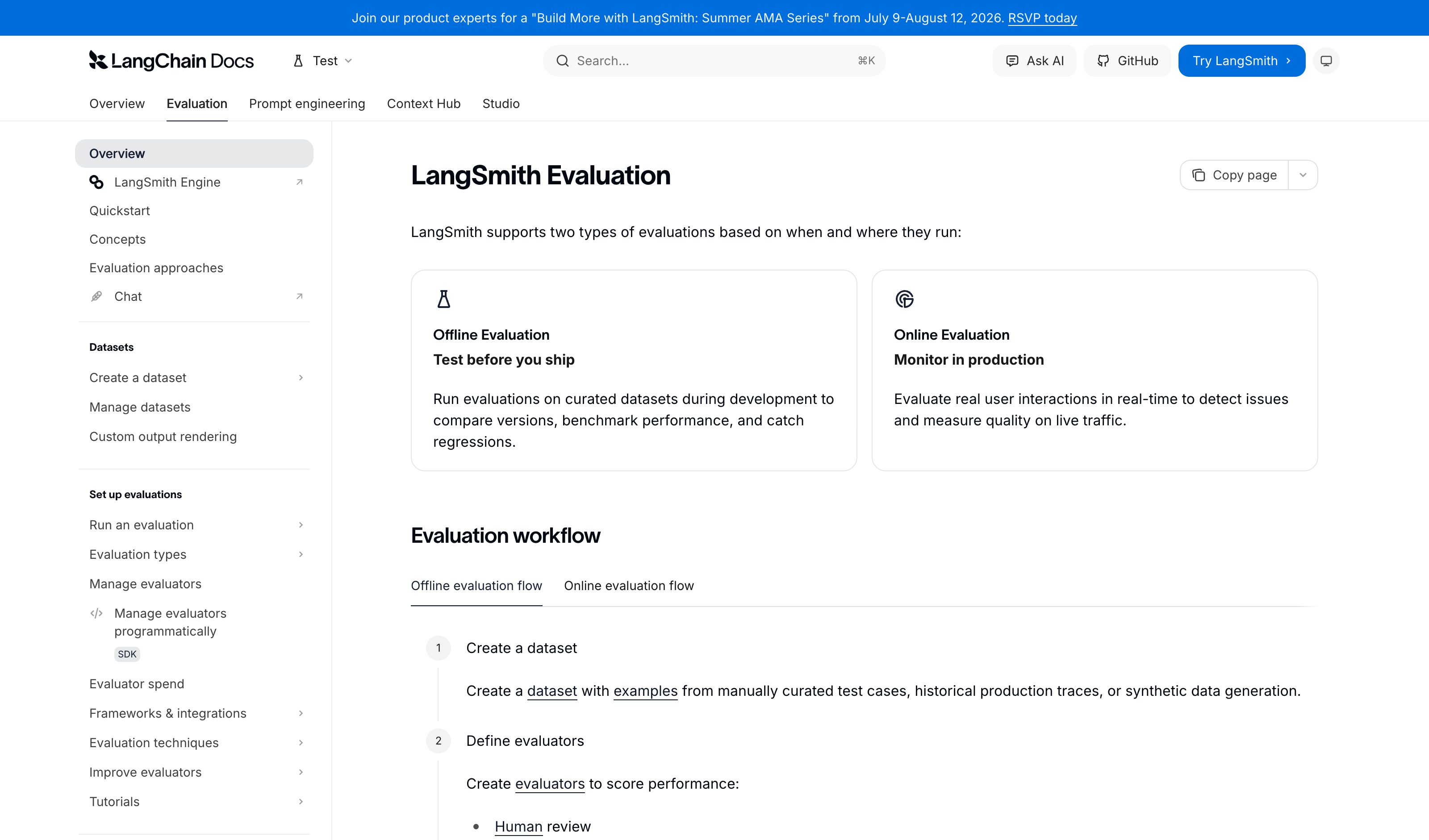 LangSmith · Datasets & evals — personal-eval-set pattern in use