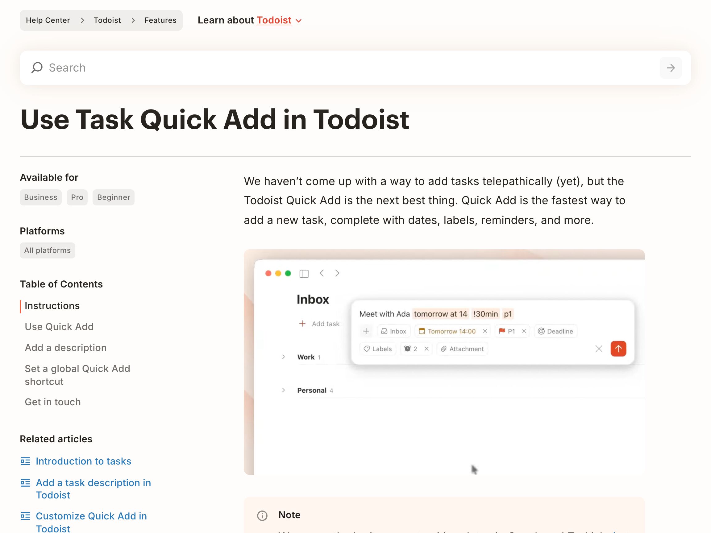 Todoist Quick Add — prompt-parsing pattern in use (from the vendor's site)