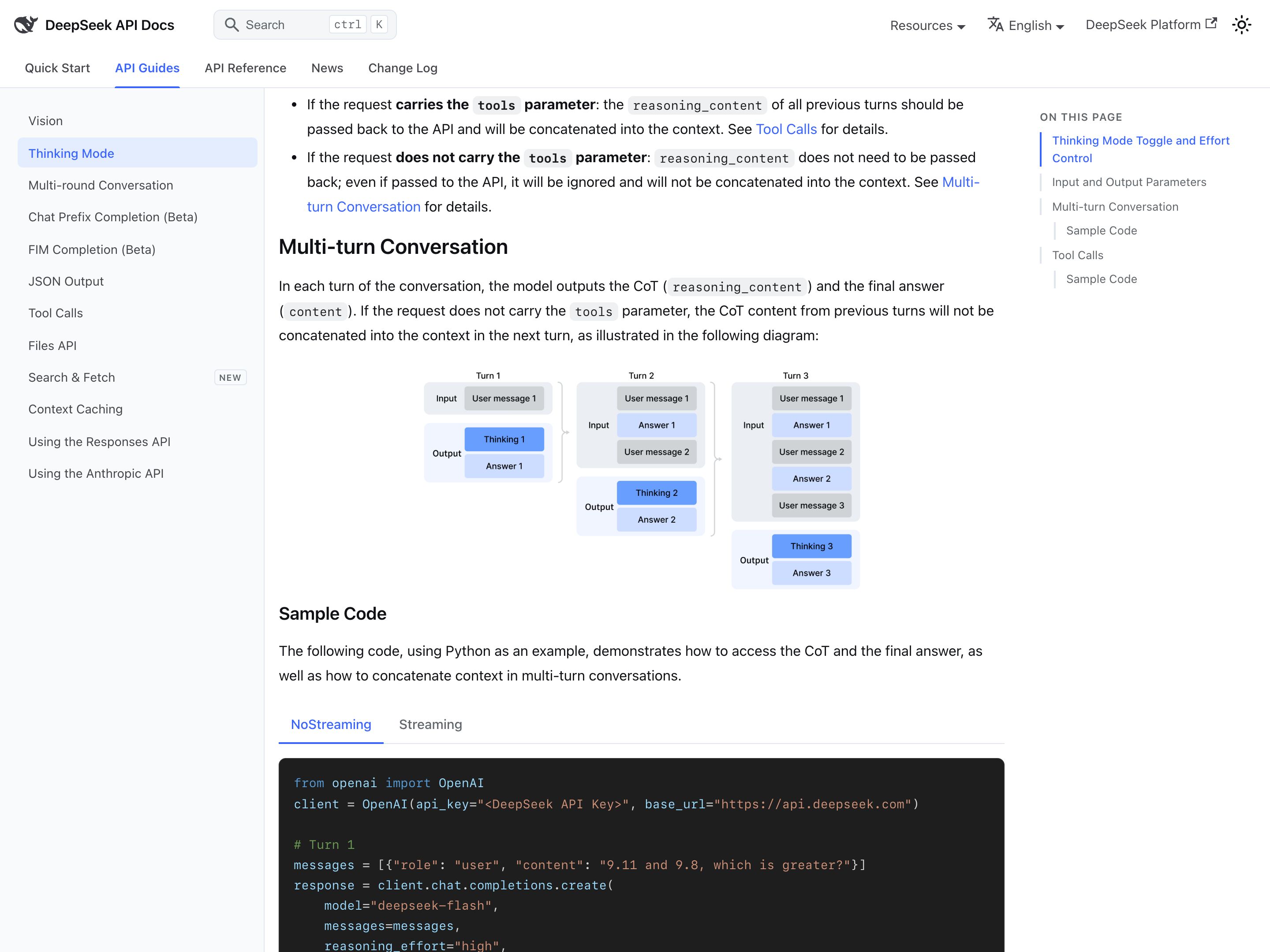 DeepSeek Thinking Mode — Reasoning Trace pattern (from the vendor's site)