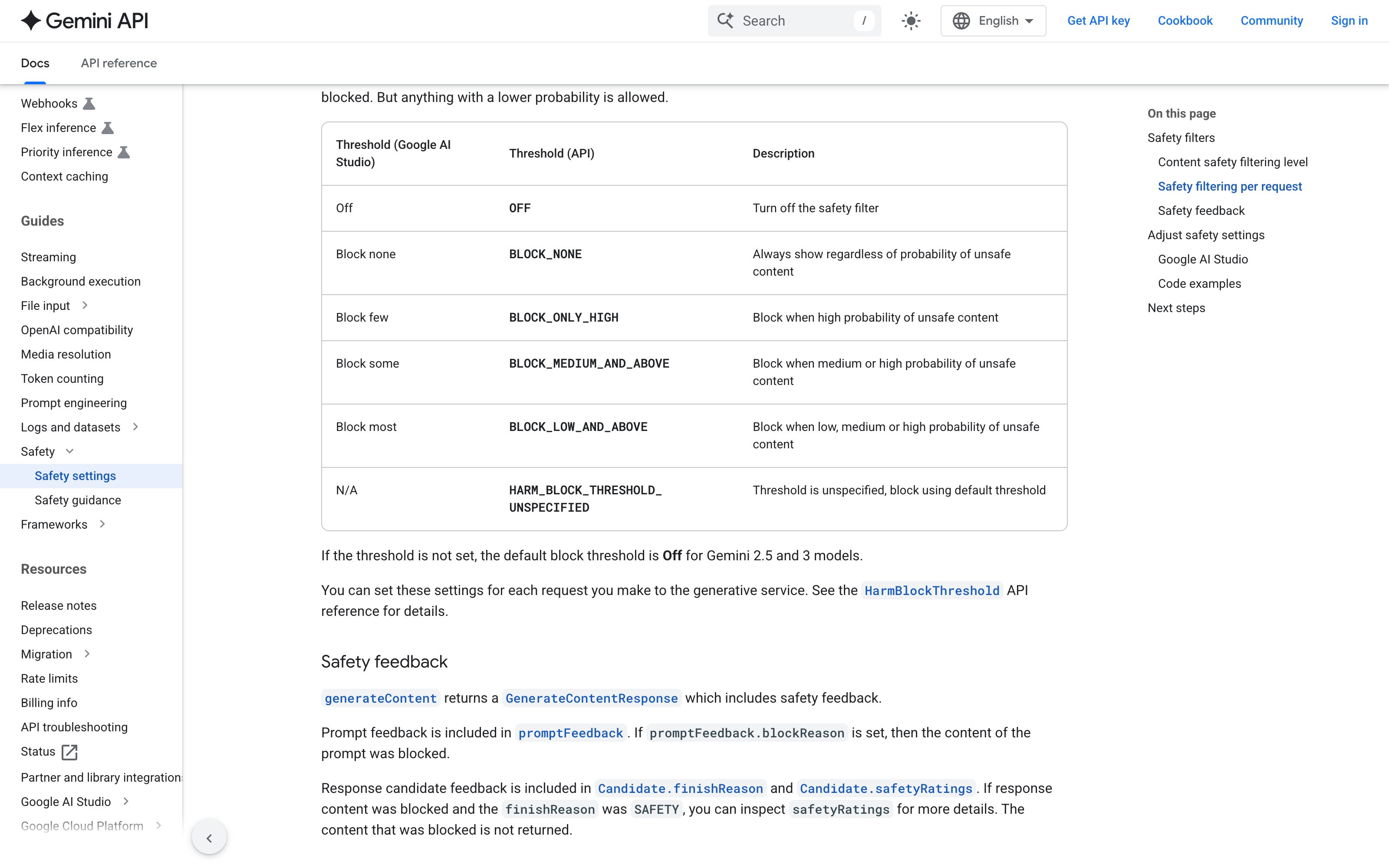 Gemini API · Safety ratings — refusal-receipt pattern in use