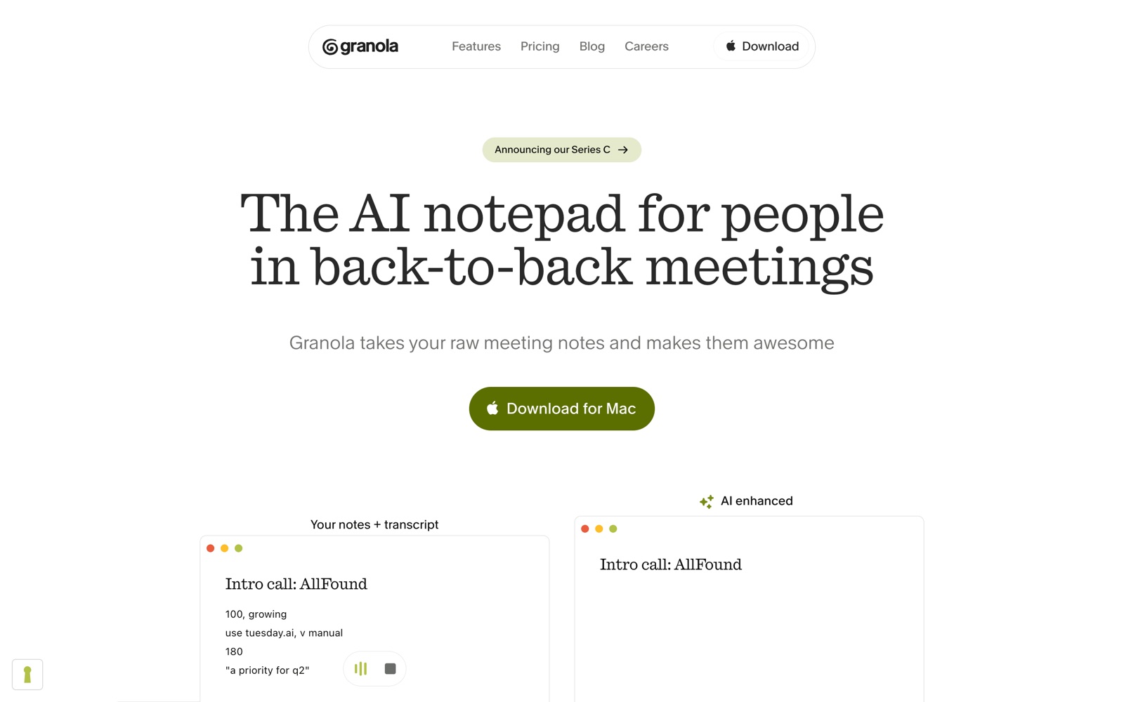 Granola — semantic-zoom pattern in use (from the vendor's site)