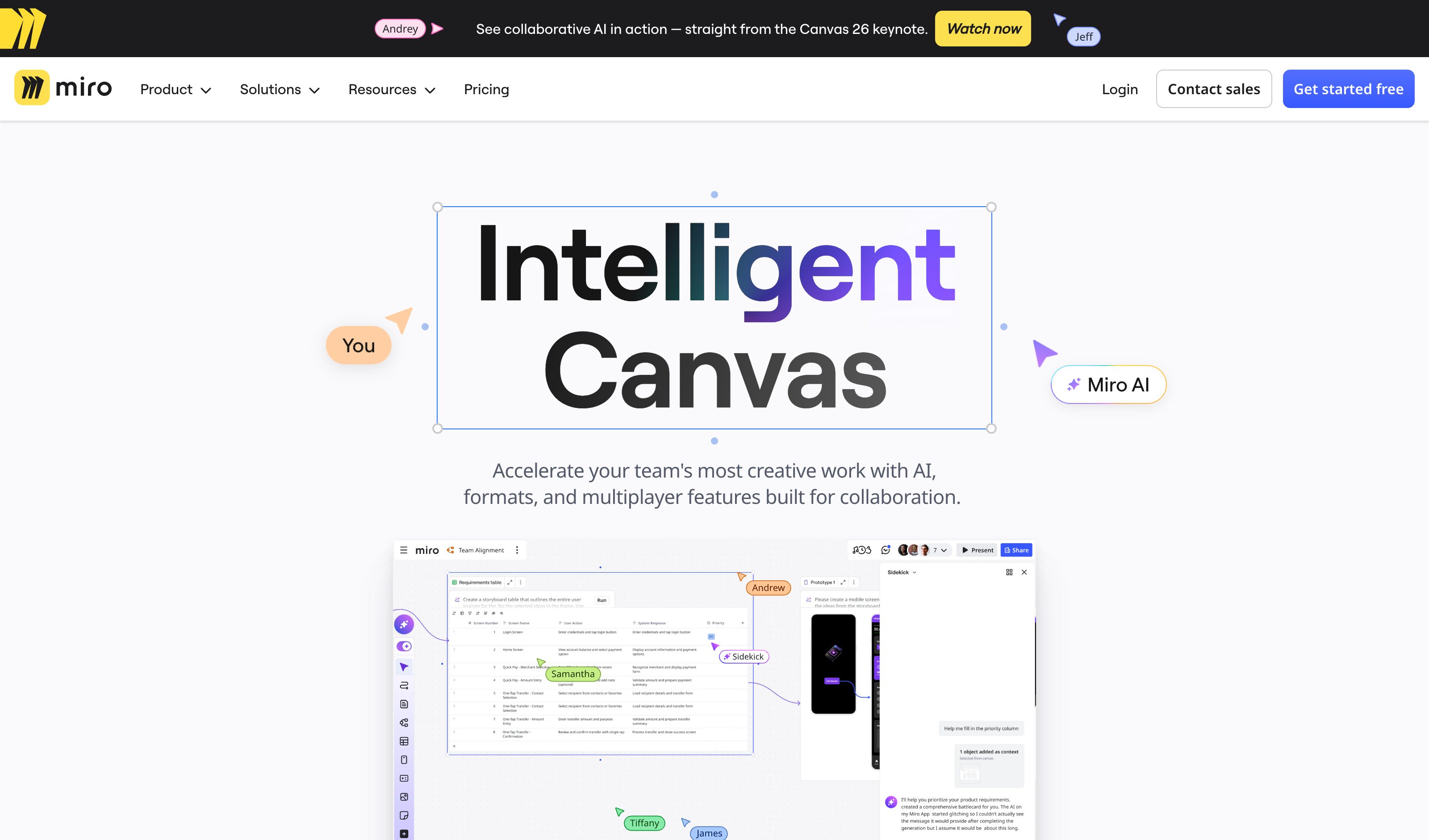 Miro Intelligent Canvas — Spatial Canvas pattern (from the vendor's site)