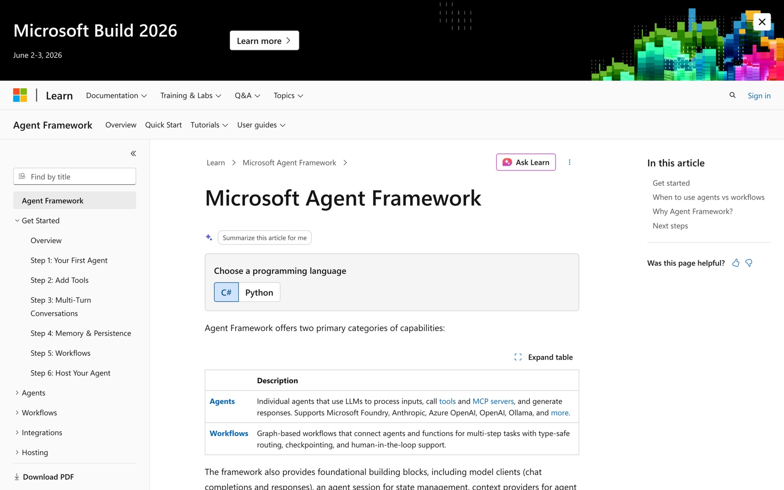 Microsoft Agent Framework — supervisor-worker pattern in use (from the vendor's site)