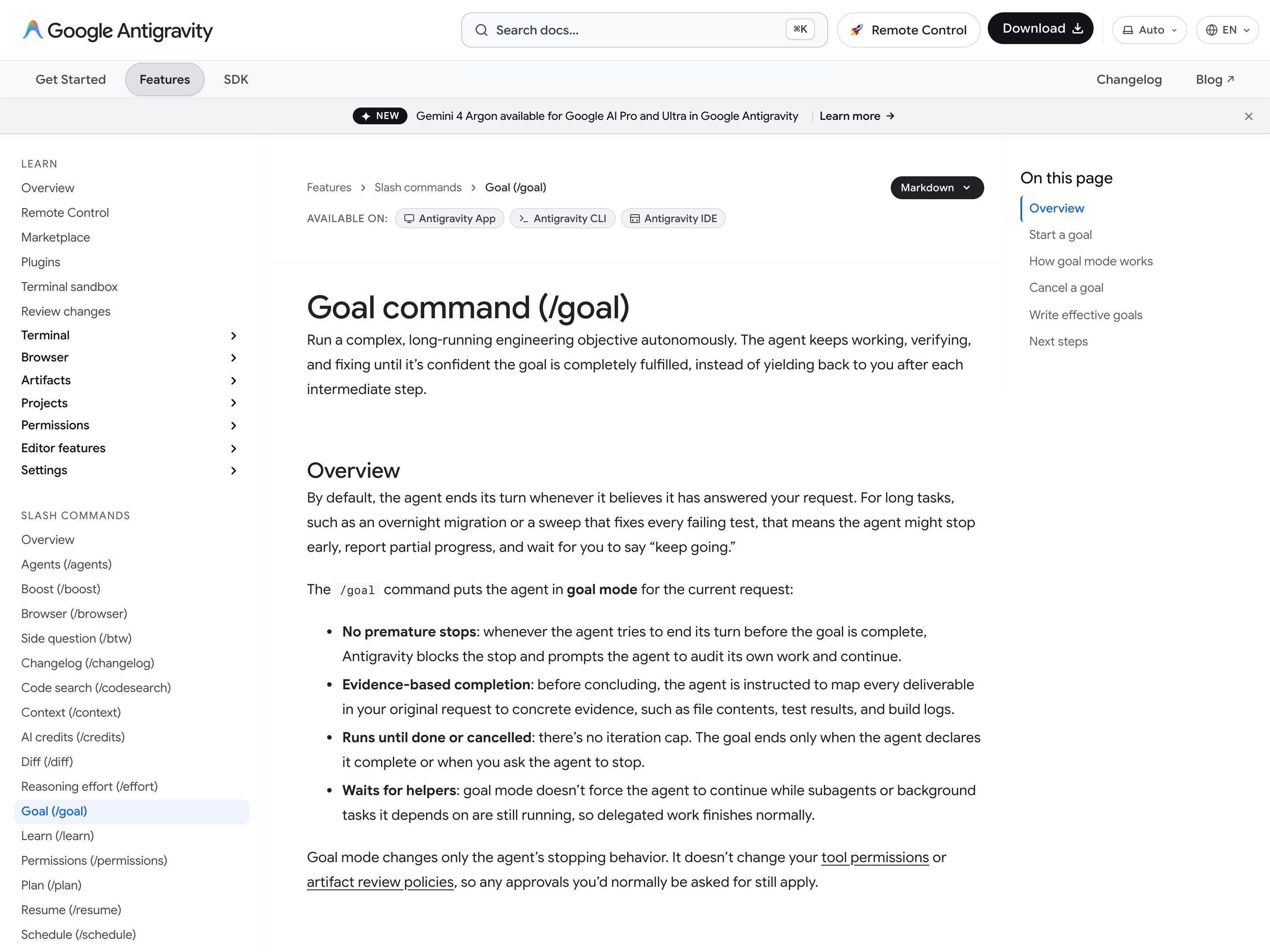 Google Antigravity · /goal — verifiable-completion pattern in use (from the vendor's site)
