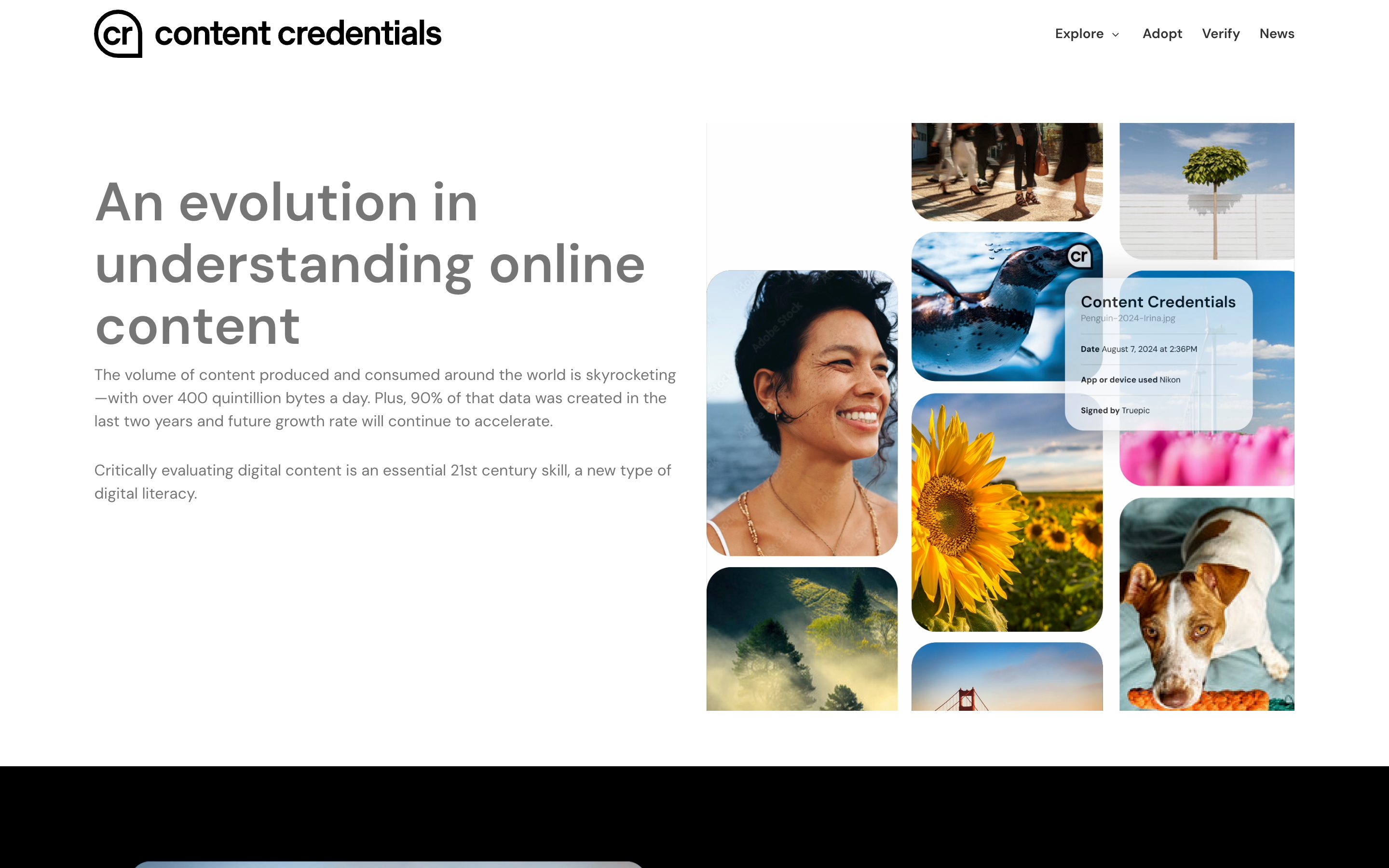 C2PA · Content Credentials — verifiable-completion pattern in use (from the vendor's site)